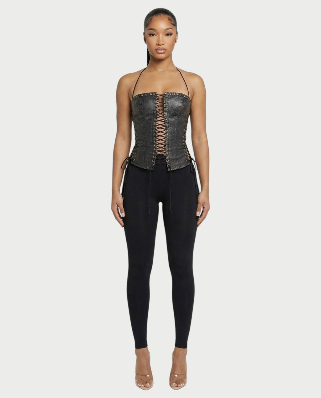 NUERA Faux-Leather Multi-Lace Up Corset Top