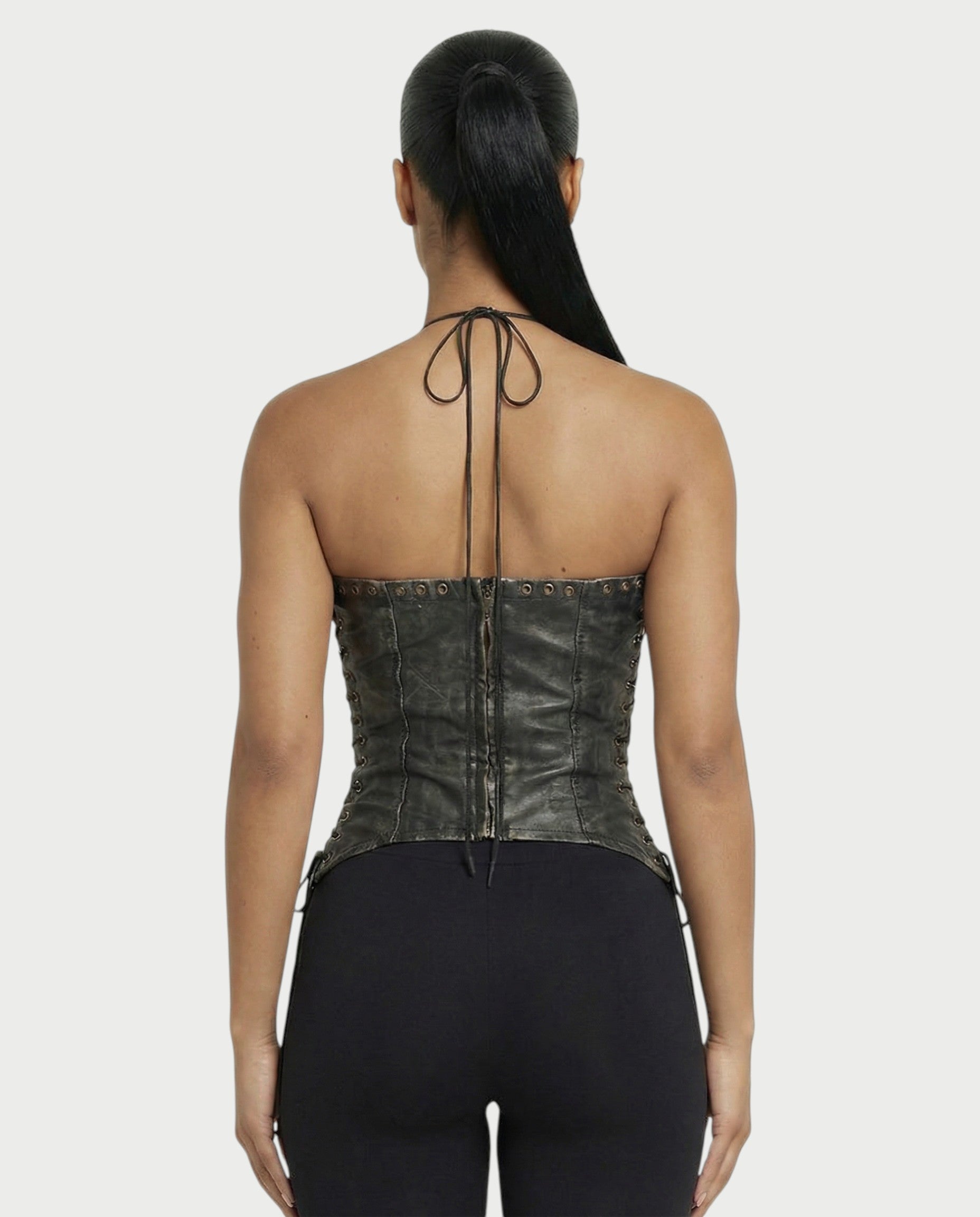 NUERA Faux-Leather Multi-Lace Up Corset Top
