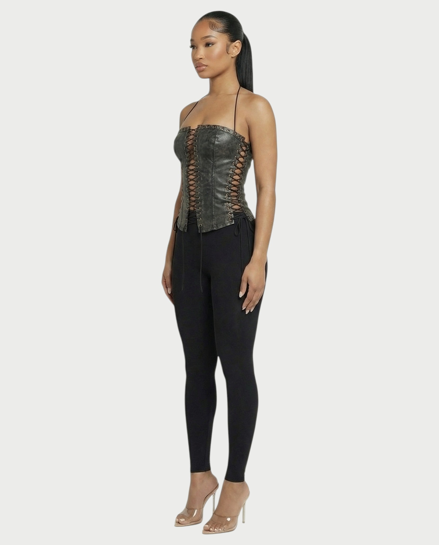 NUERA Faux-Leather Multi-Lace Up Corset Top