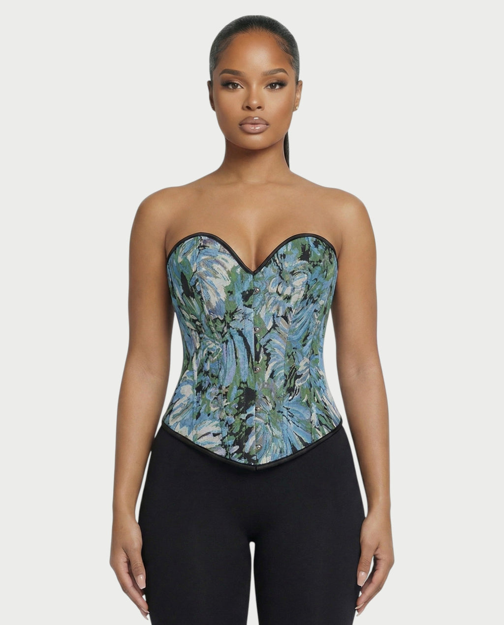 FRAINE Floral Jacquard Corset Top