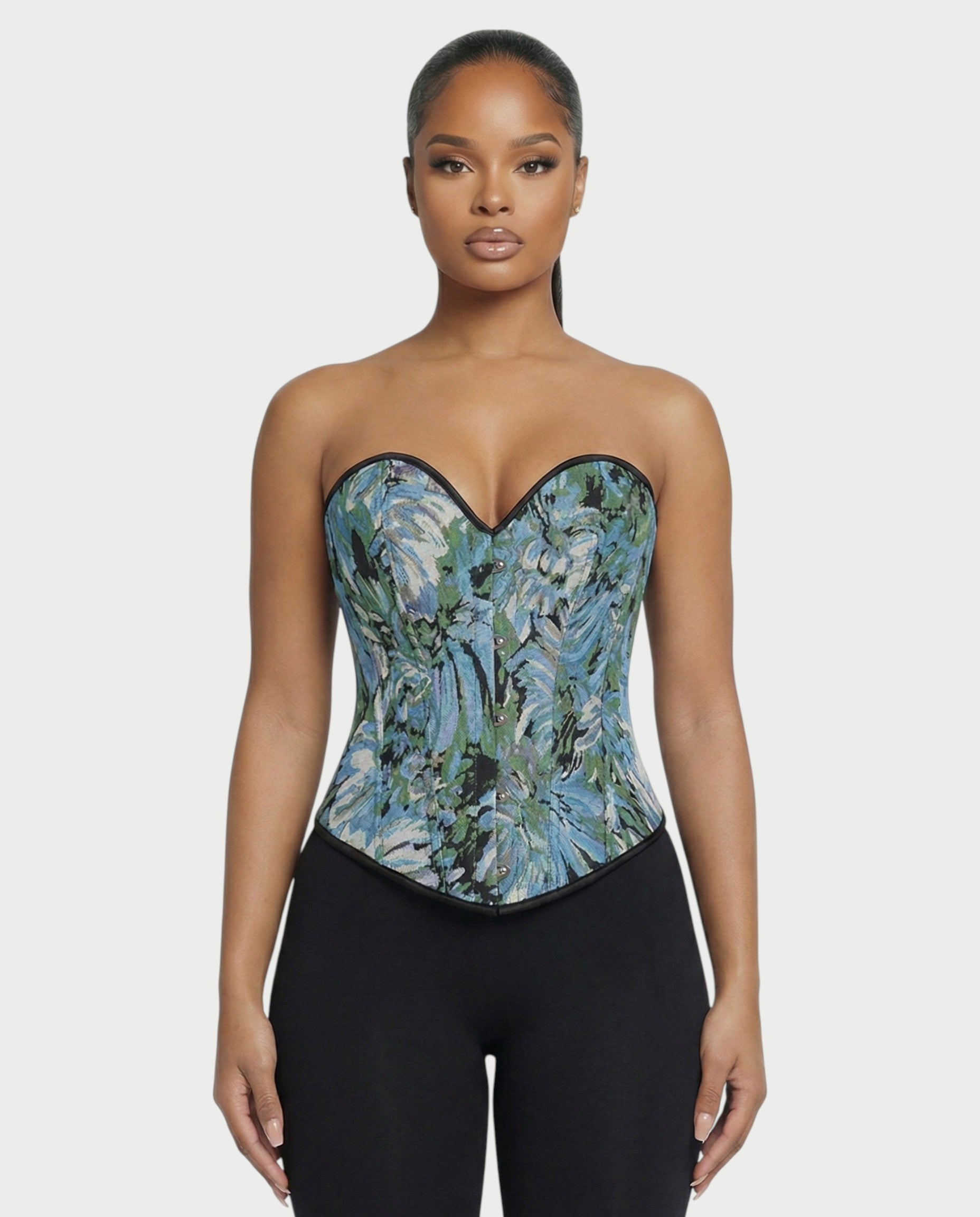 FRAINE Floral Jacquard Corset Top