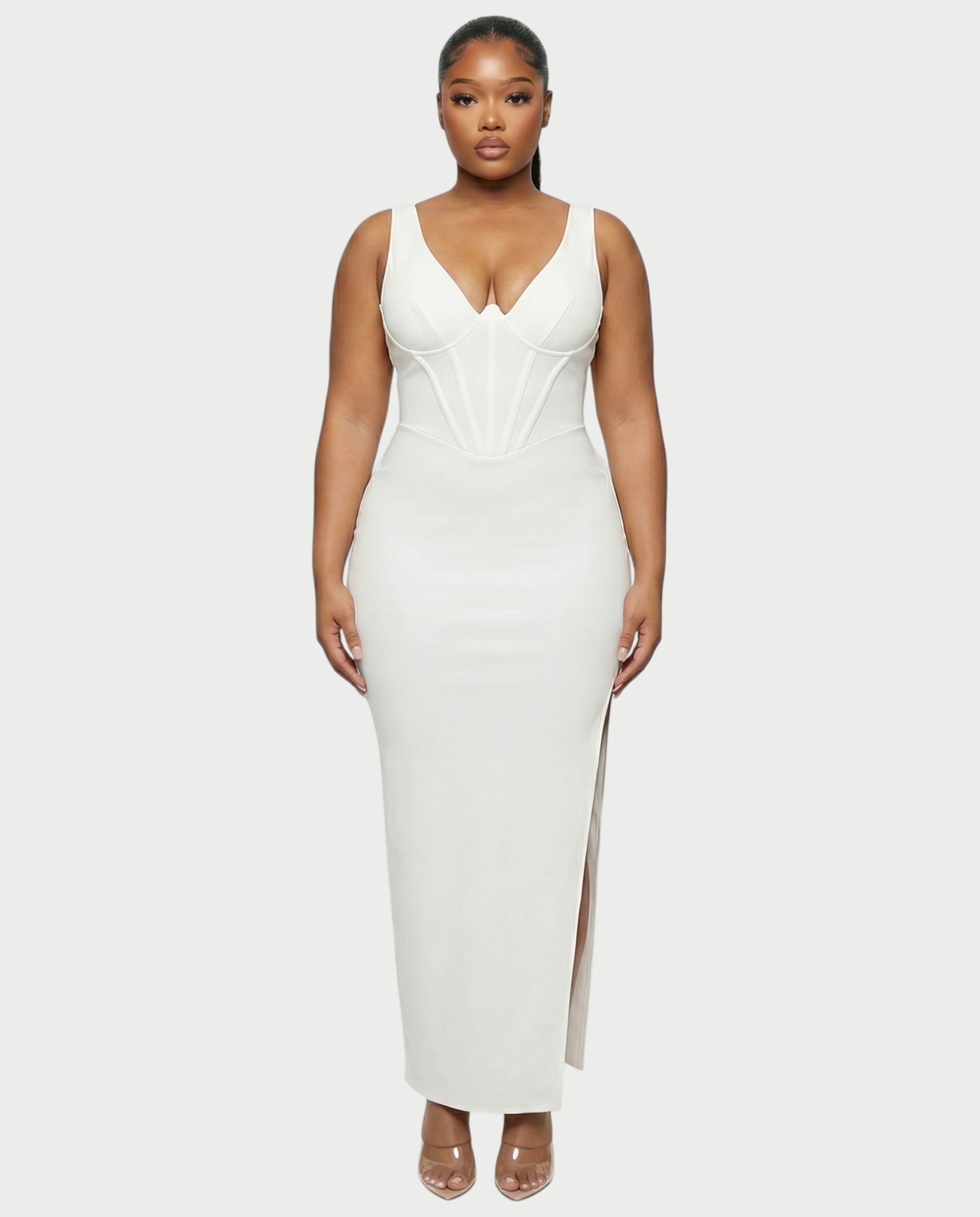 KAELA Corset Side-Slit Maxi Dress