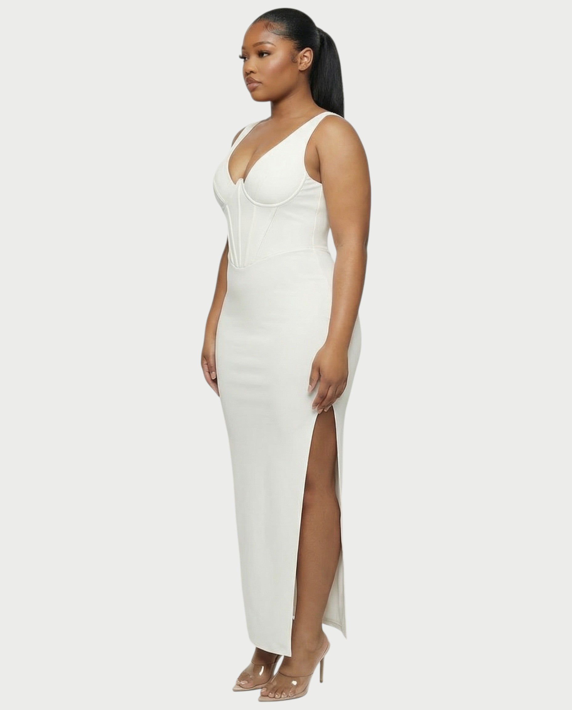 KAELA Corset Side-Slit Maxi Dress