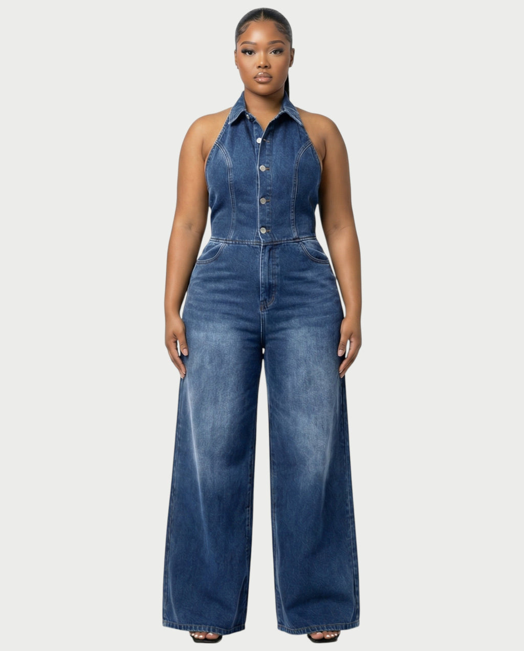 ZALEN Denim Wide-Leg Jumpsuit