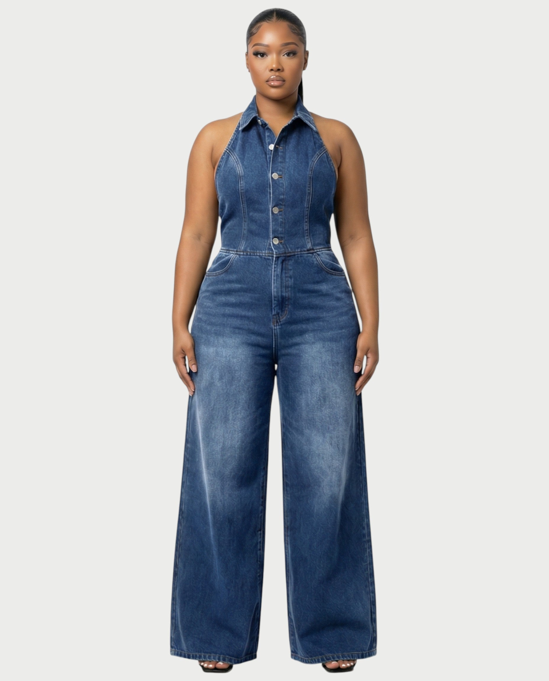 ZALEN Denim Wide-Leg Jumpsuit