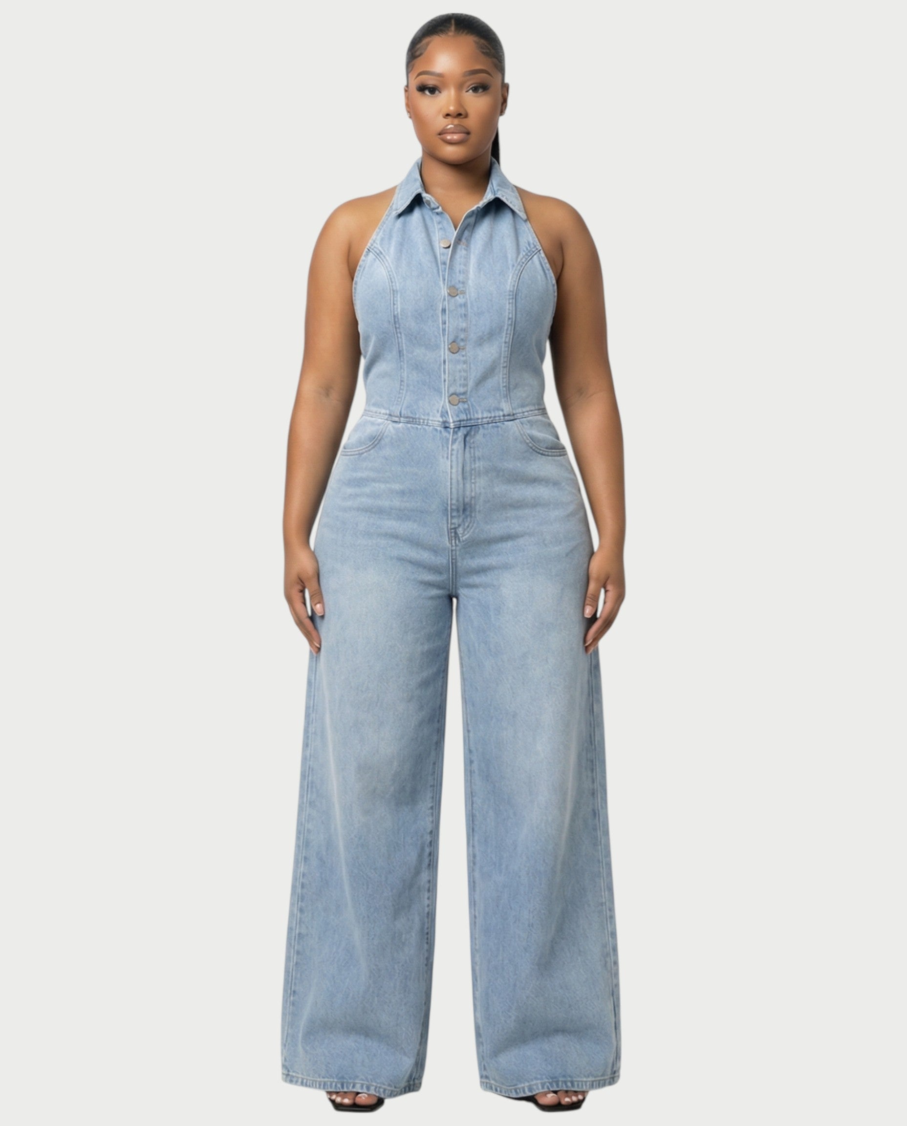 ZALEN Denim Wide-Leg Jumpsuit