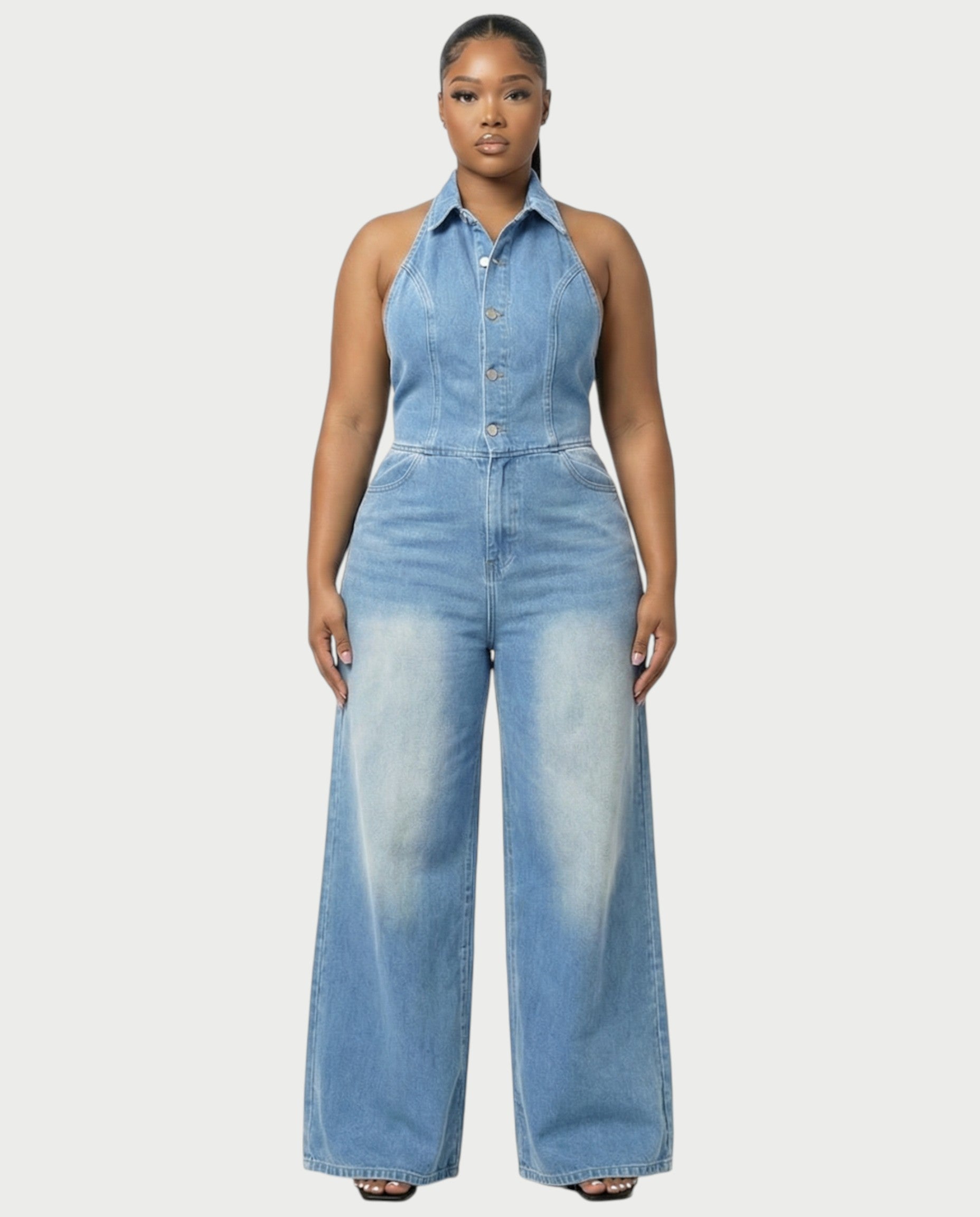 ZALEN Denim Wide-Leg Jumpsuit