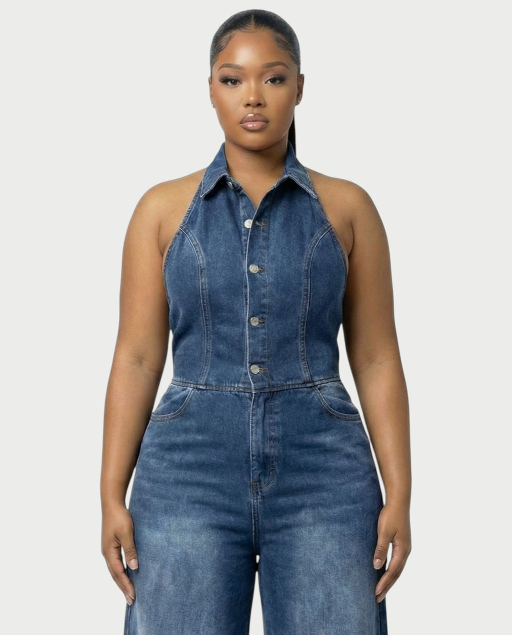 ZALEN Denim Wide-Leg Jumpsuit