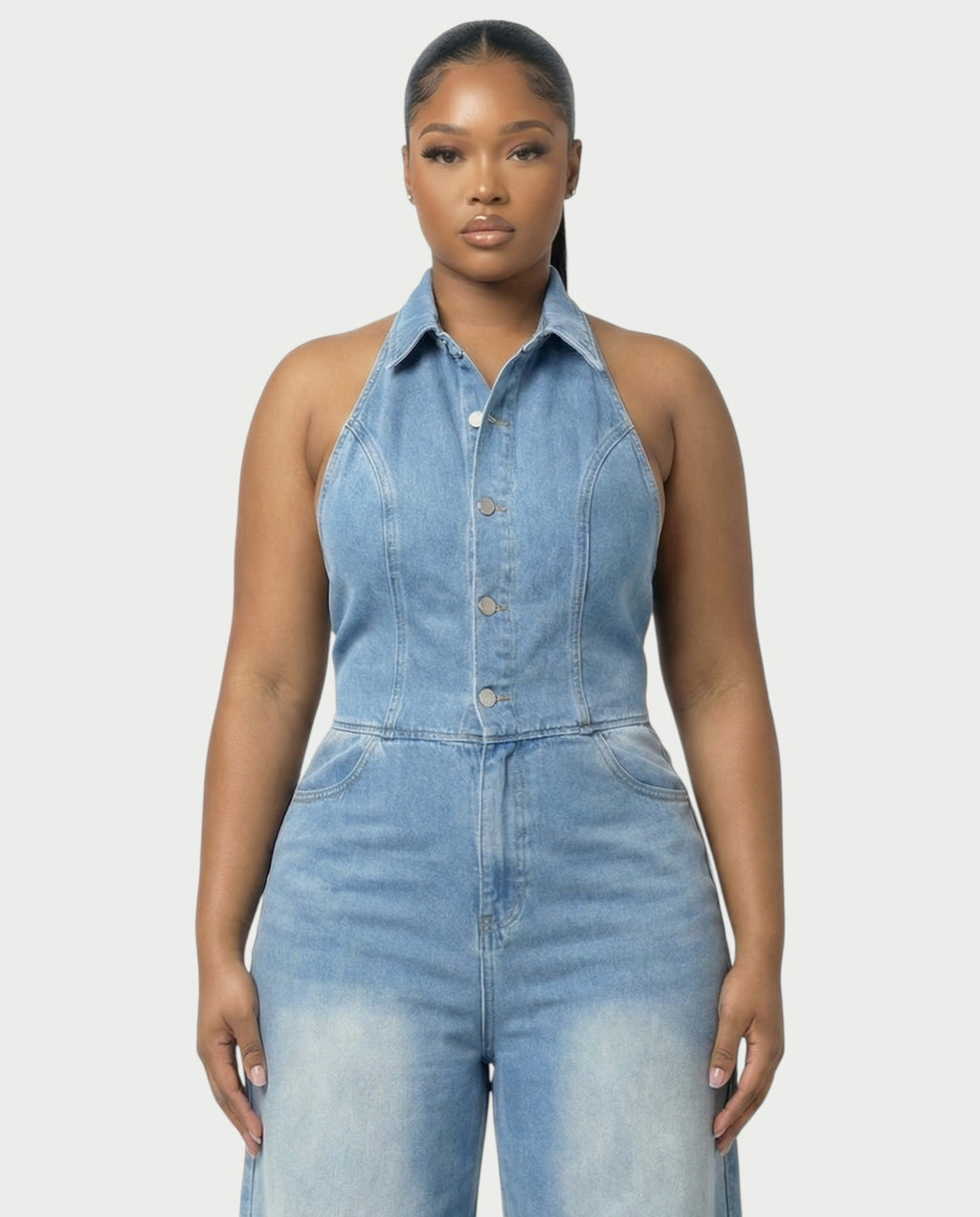 ZALEN Denim Wide-Leg Jumpsuit