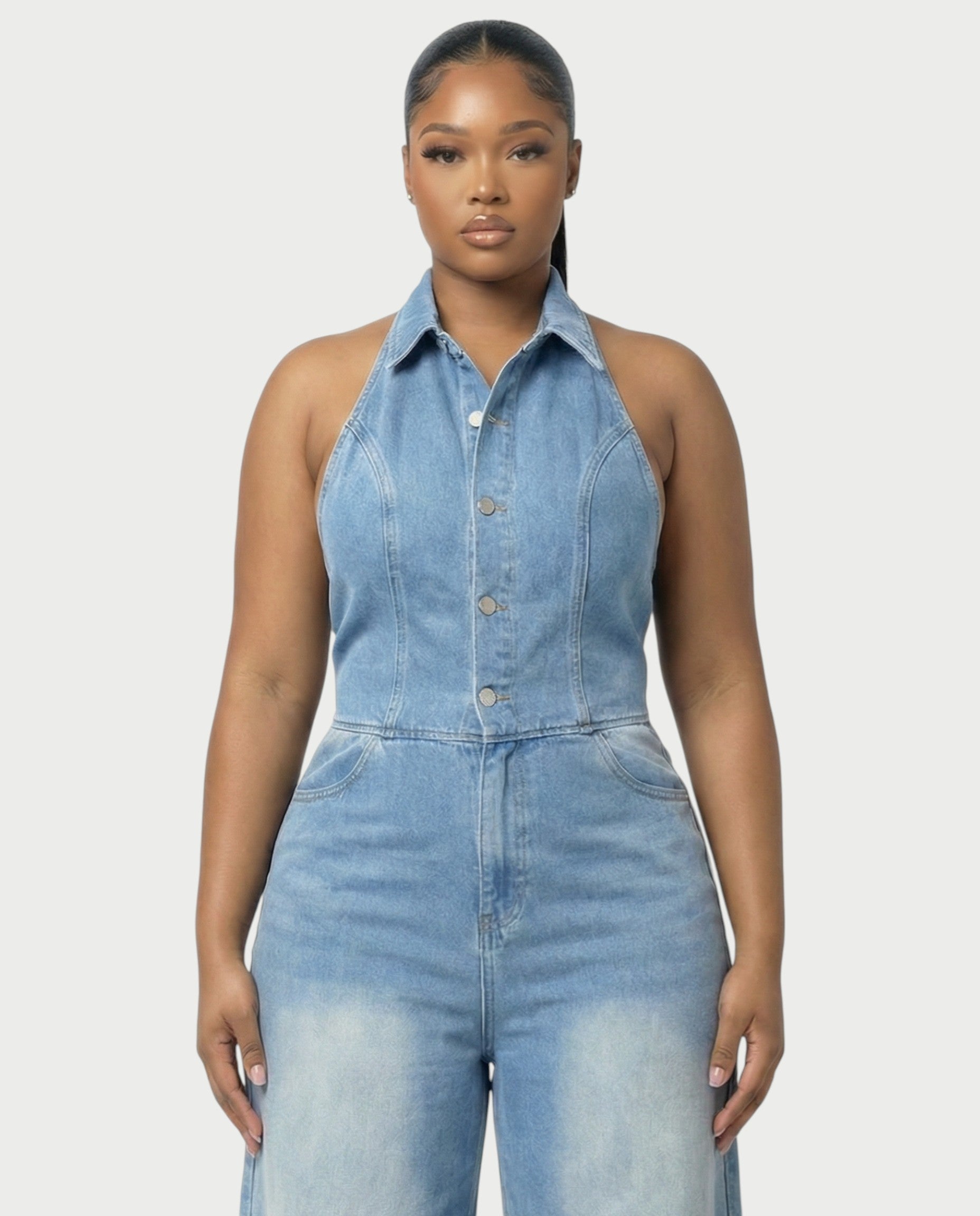 ZALEN Denim Wide-Leg Jumpsuit