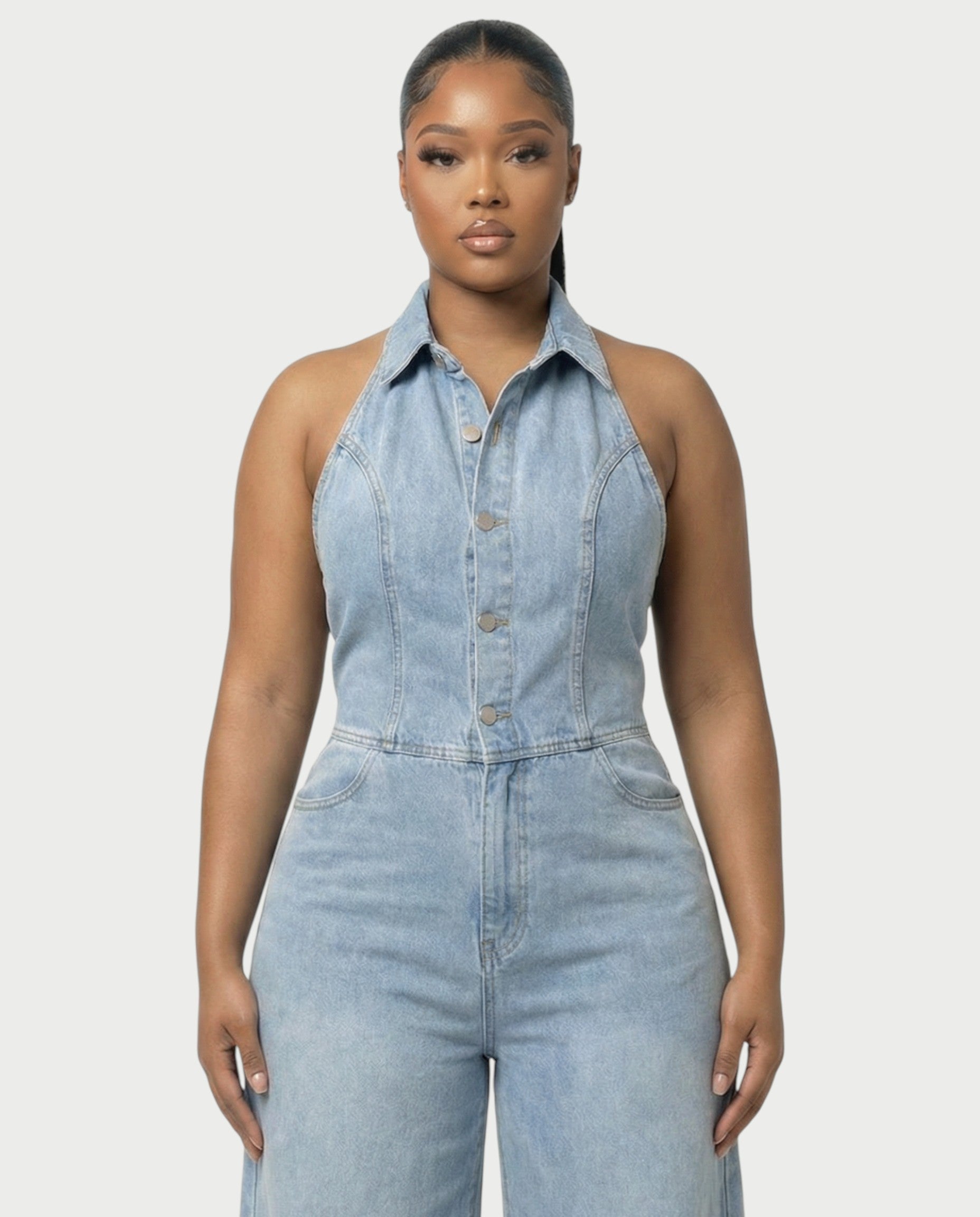 ZALEN Denim Wide-Leg Jumpsuit