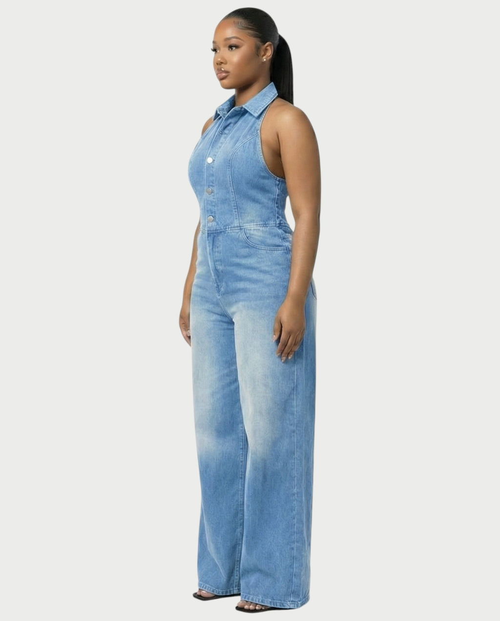 ZALEN Denim Wide-Leg Jumpsuit