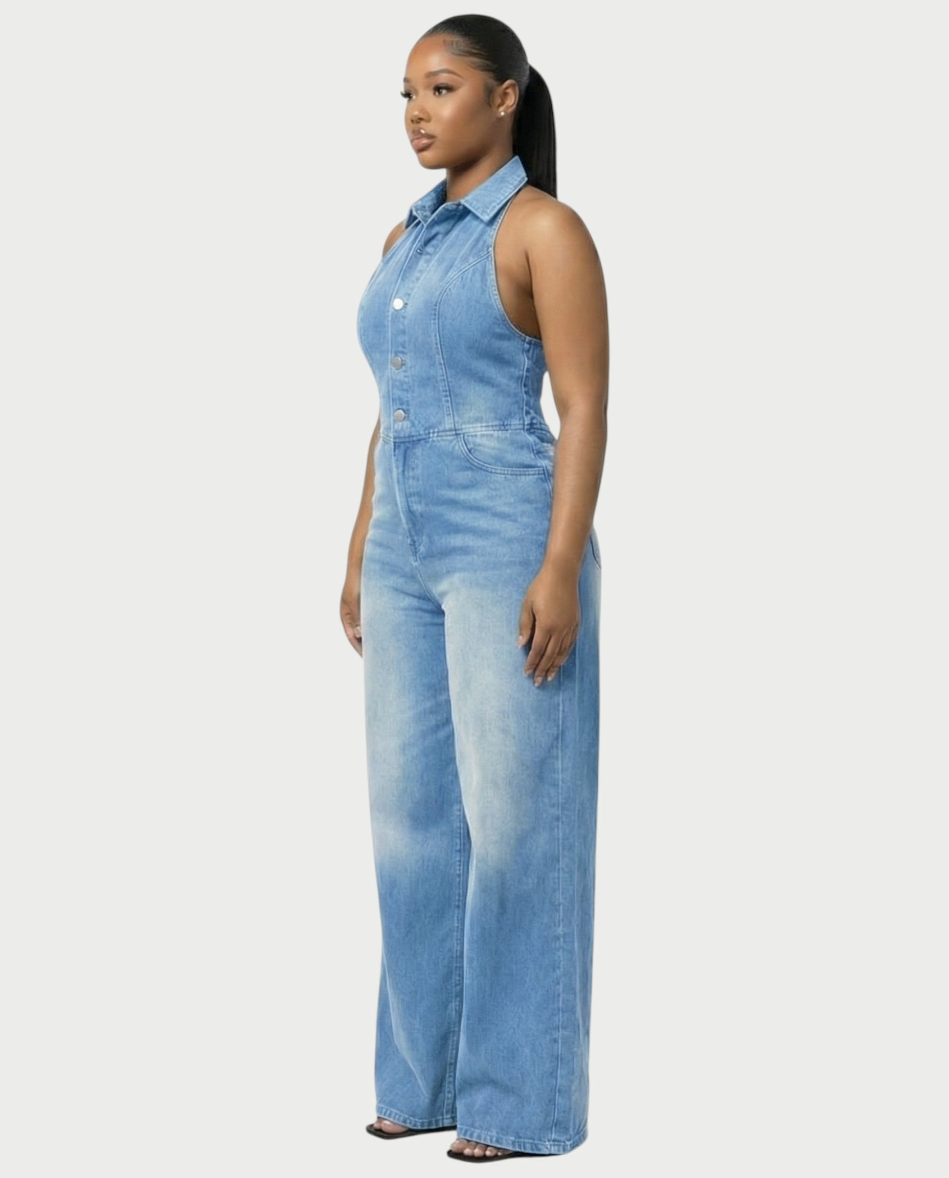ZALEN Denim Wide-Leg Jumpsuit