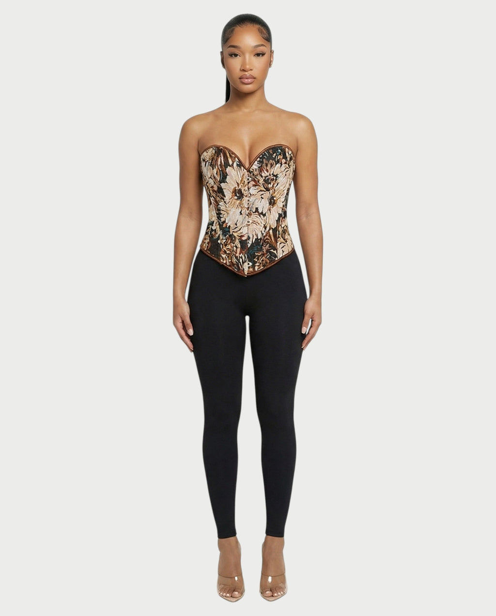 EVER Deep Brown Floral Tapestry Corset Top