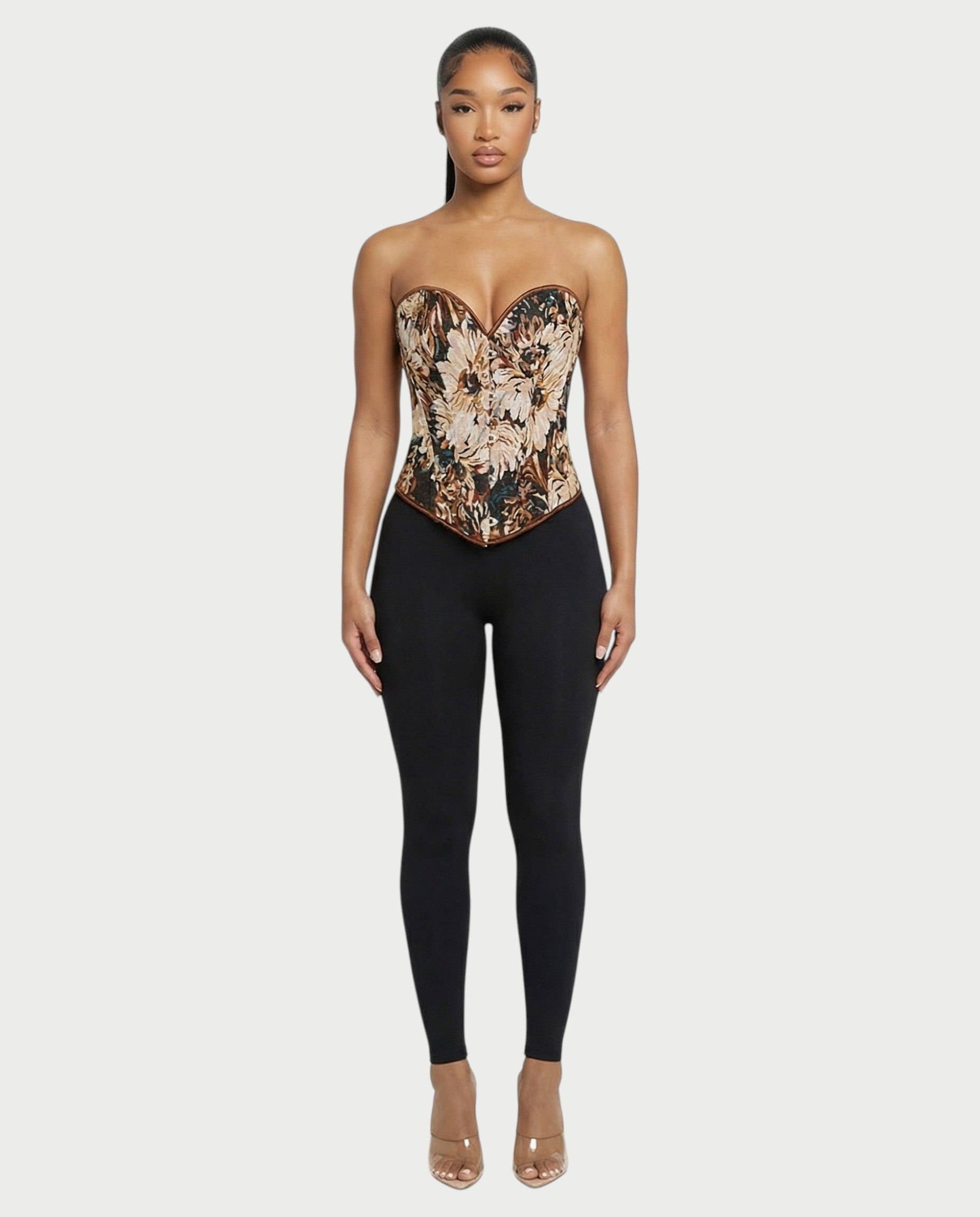 EVER Deep Brown Floral Tapestry Corset Top