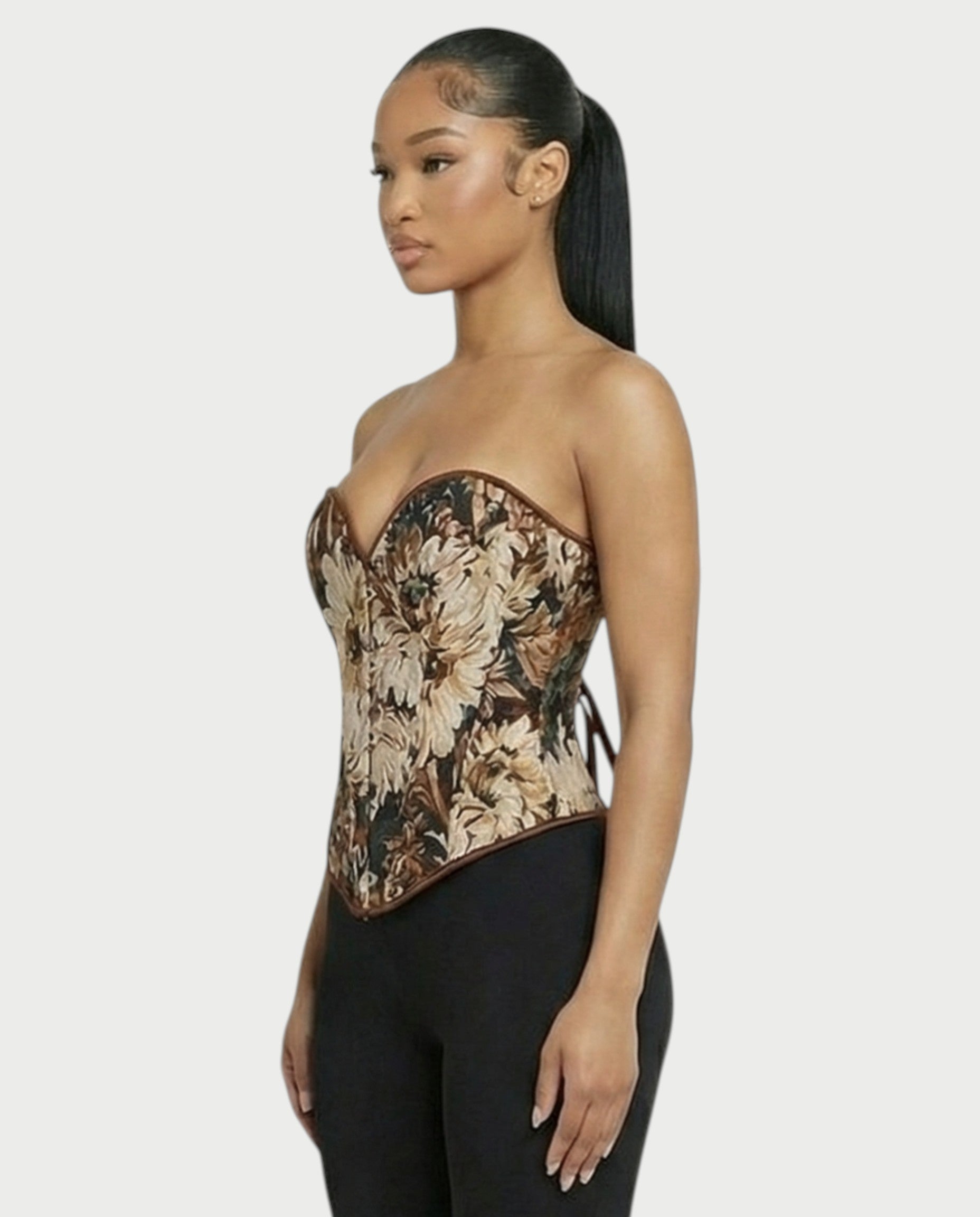 EVER Deep Brown Floral Tapestry Corset Top