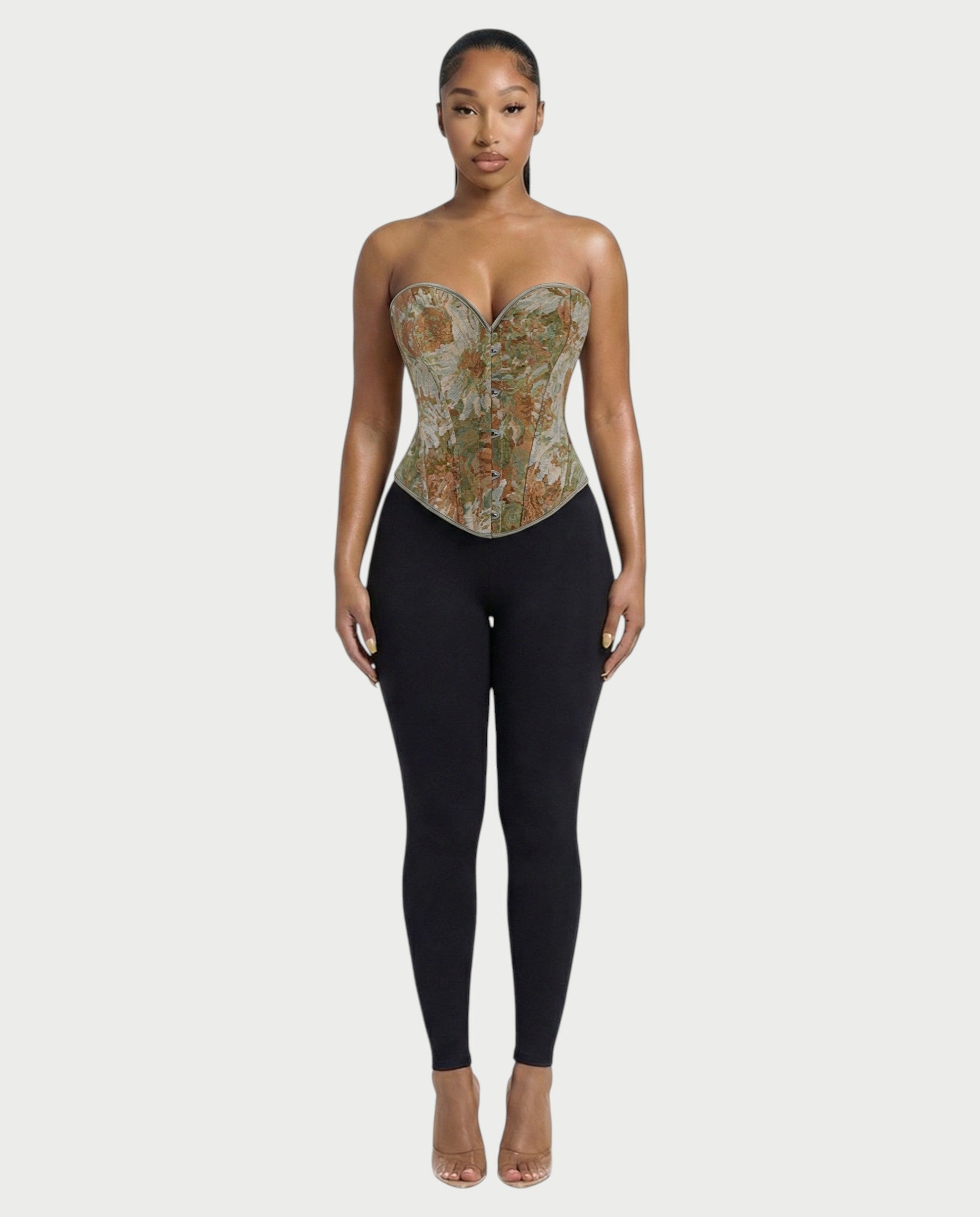 SEPIA Sage Green Floral Tapestry Corset Top