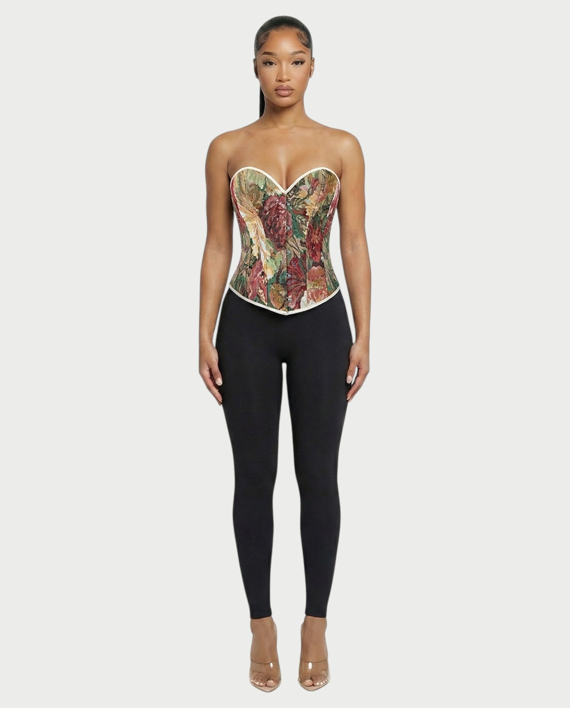 CARMINE Crimson Floral Tapestry Corset Top
