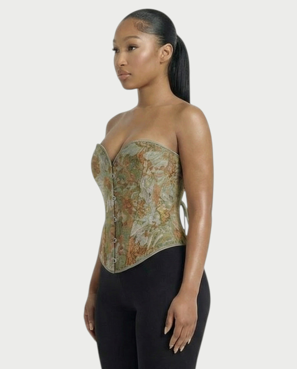 SEPIA Sage Green Floral Tapestry Corset Top