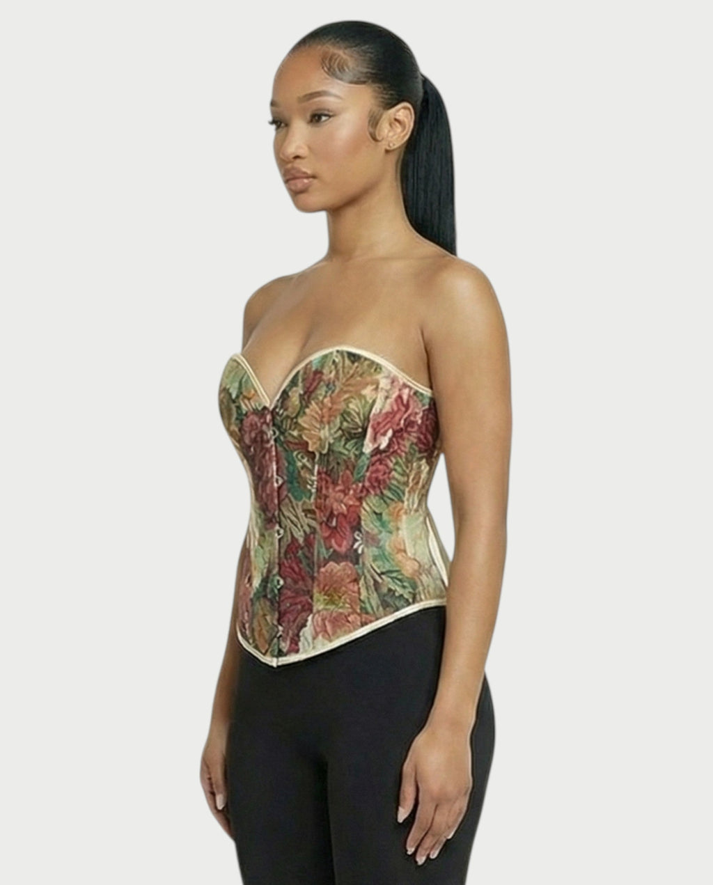 CARMINE Crimson Floral Tapestry Corset Top