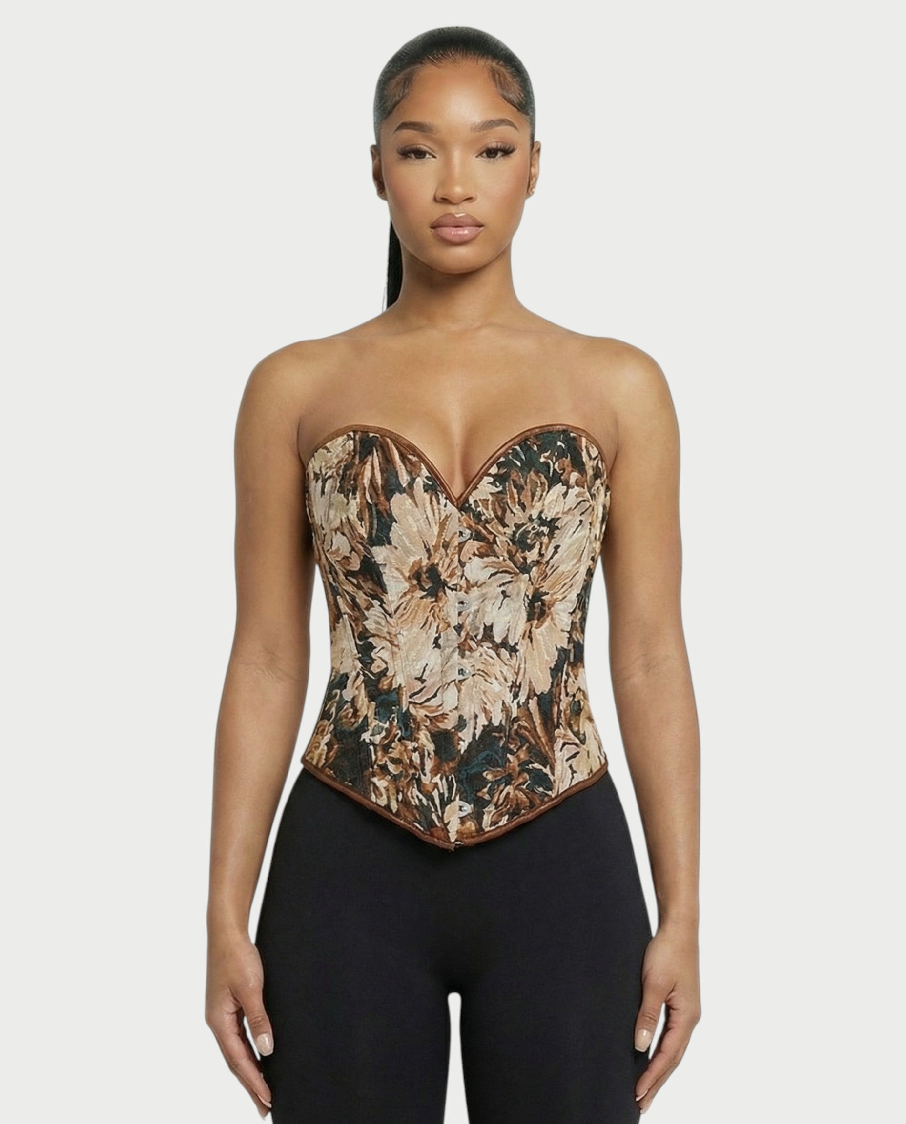 EVER Deep Brown Floral Tapestry Corset Top