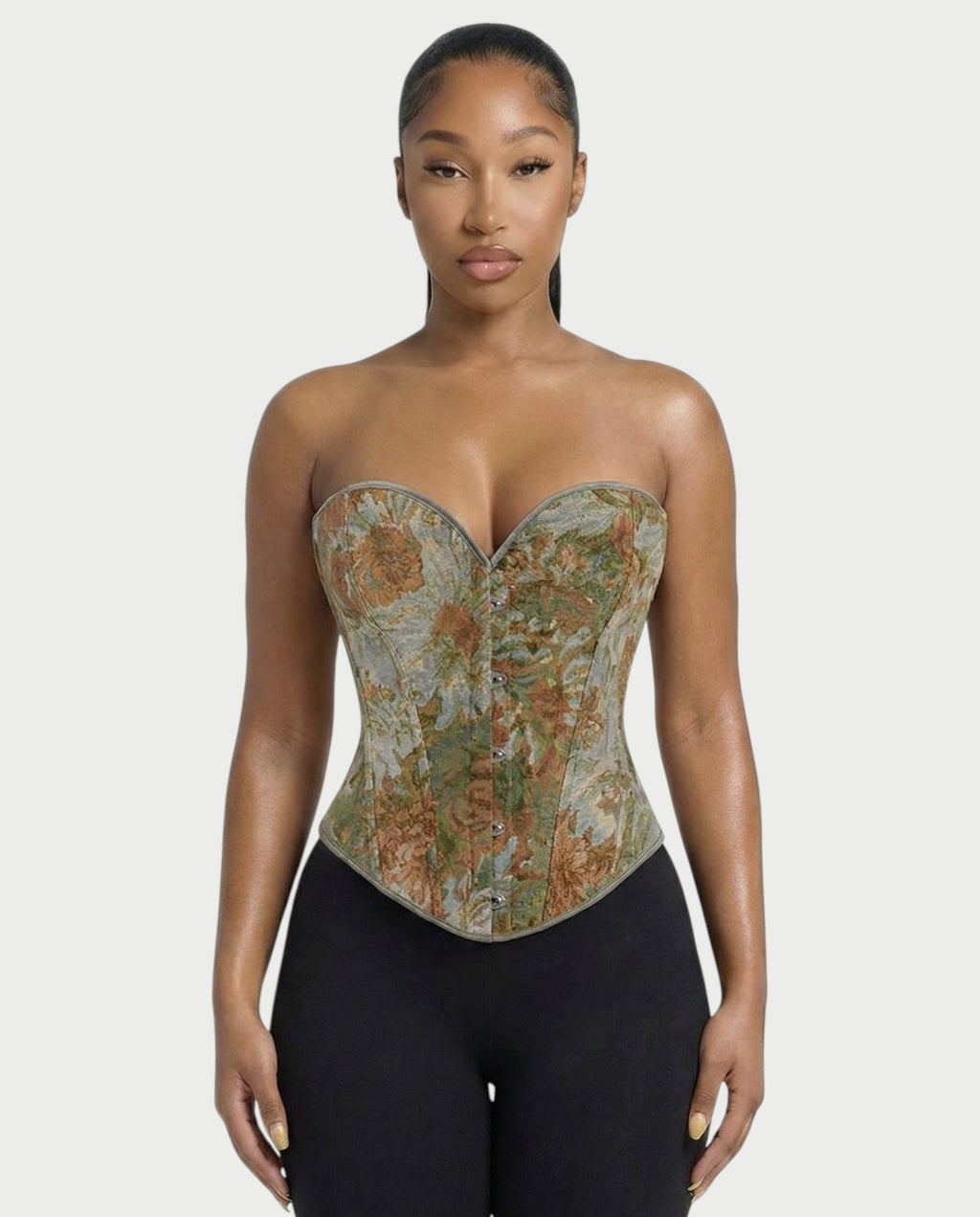 SEPIA Sage Green Floral Tapestry Corset Top