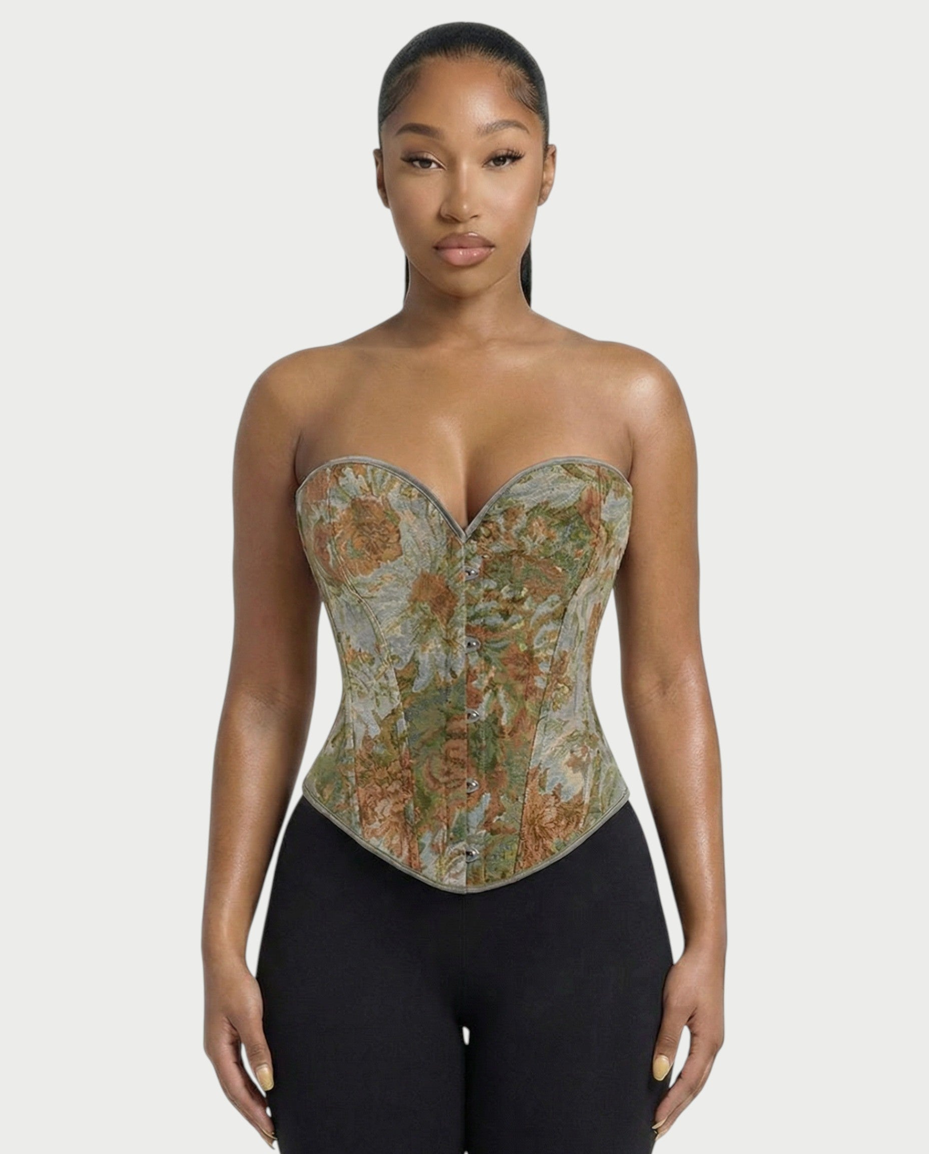 SEPIA Sage Green Floral Tapestry Corset Top