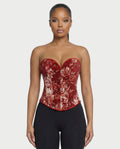 THEARA Ruby Red Floral Jacquard Corset Top