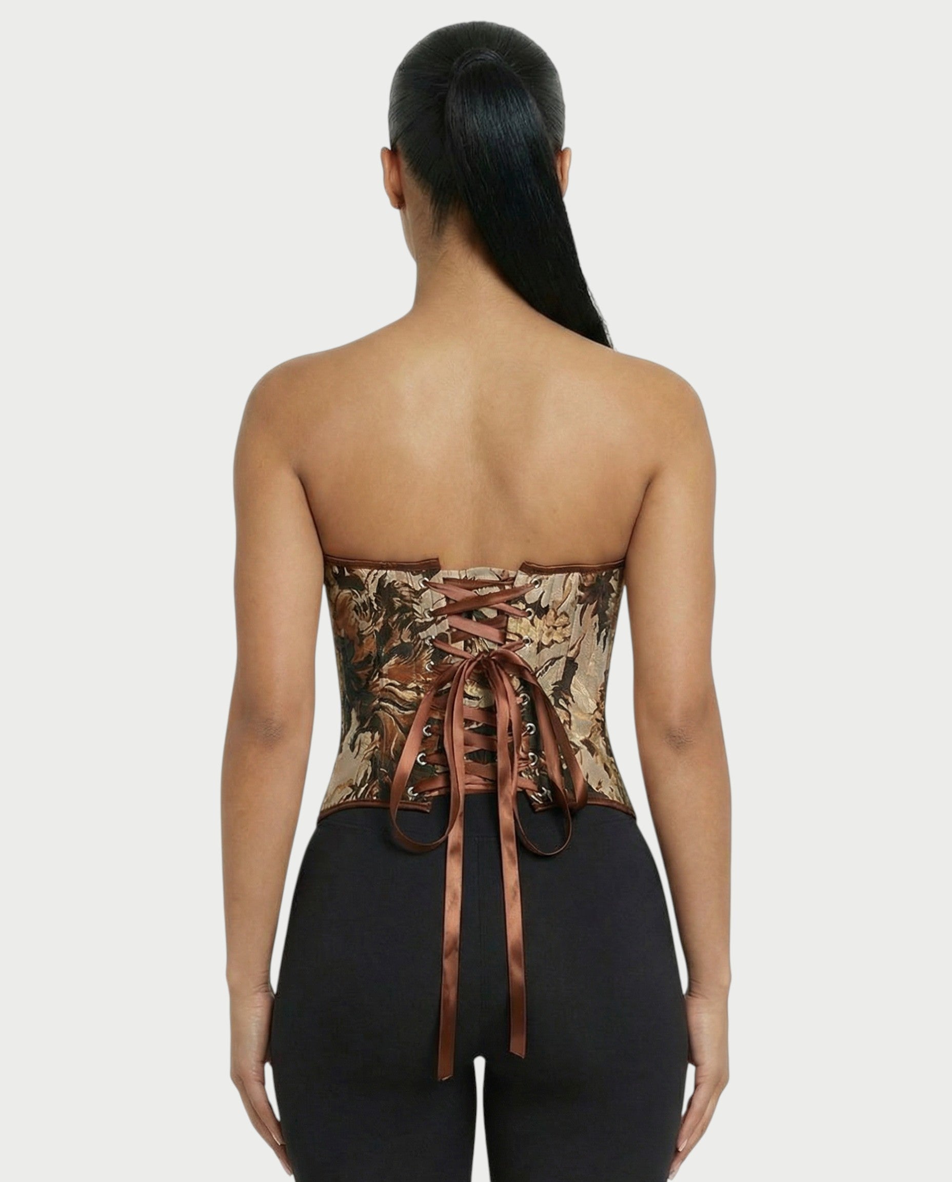 EVER Deep Brown Floral Tapestry Corset Top