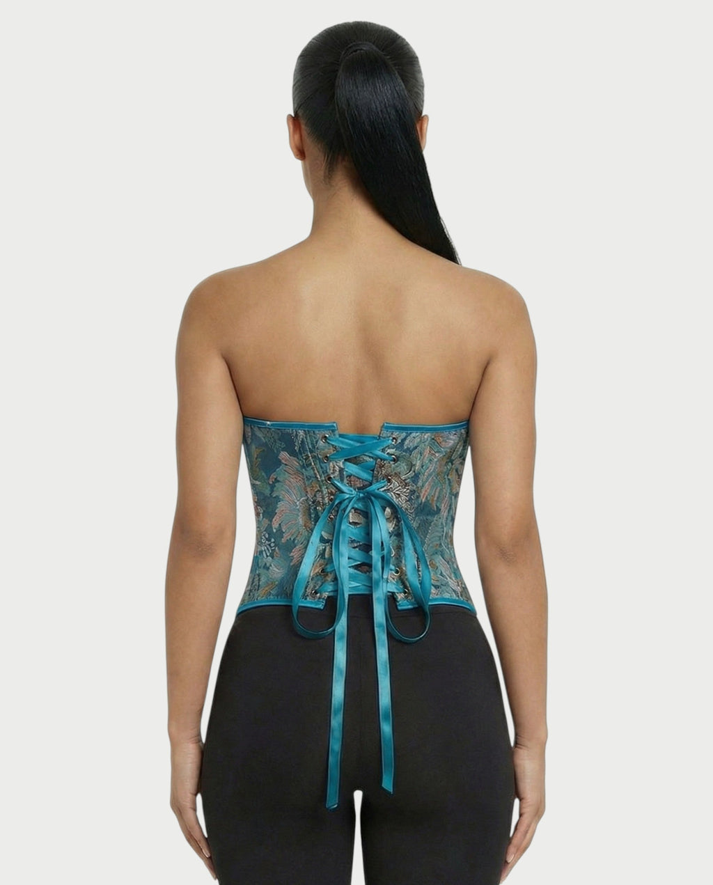 FELINE Teal Floral Tapestry Corset Top