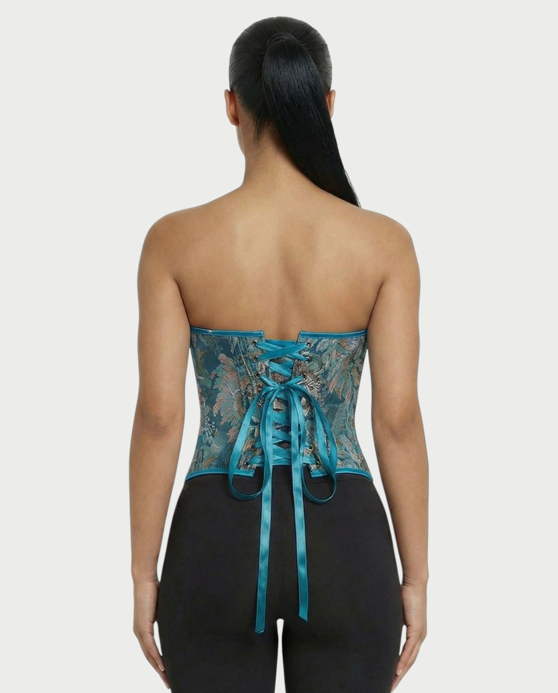 FELINE Teal Floral Tapestry Corset Top