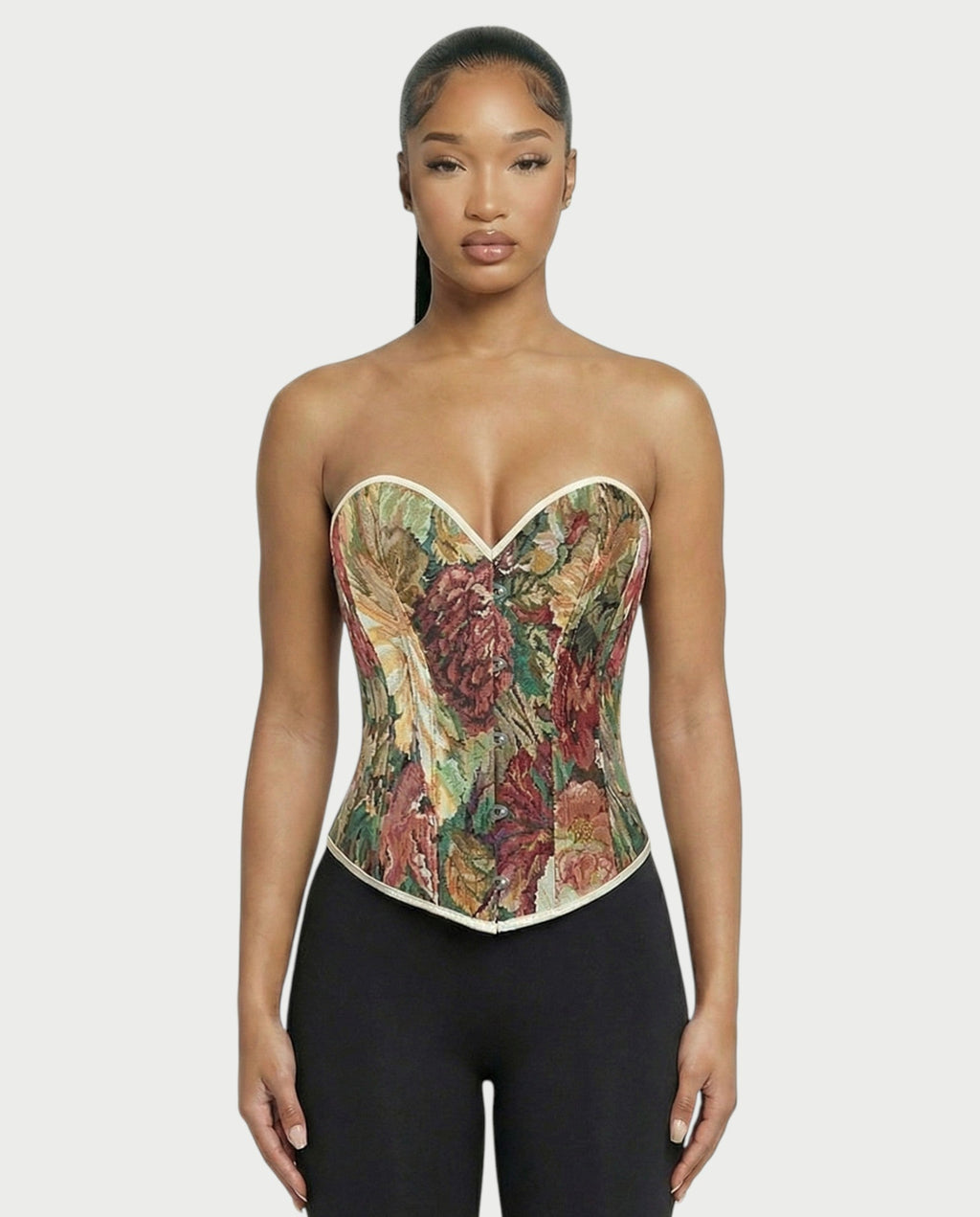 CARMINE Crimson Floral Tapestry Corset Top