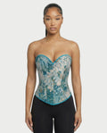 FELINE Teal Floral Tapestry Corset Top
