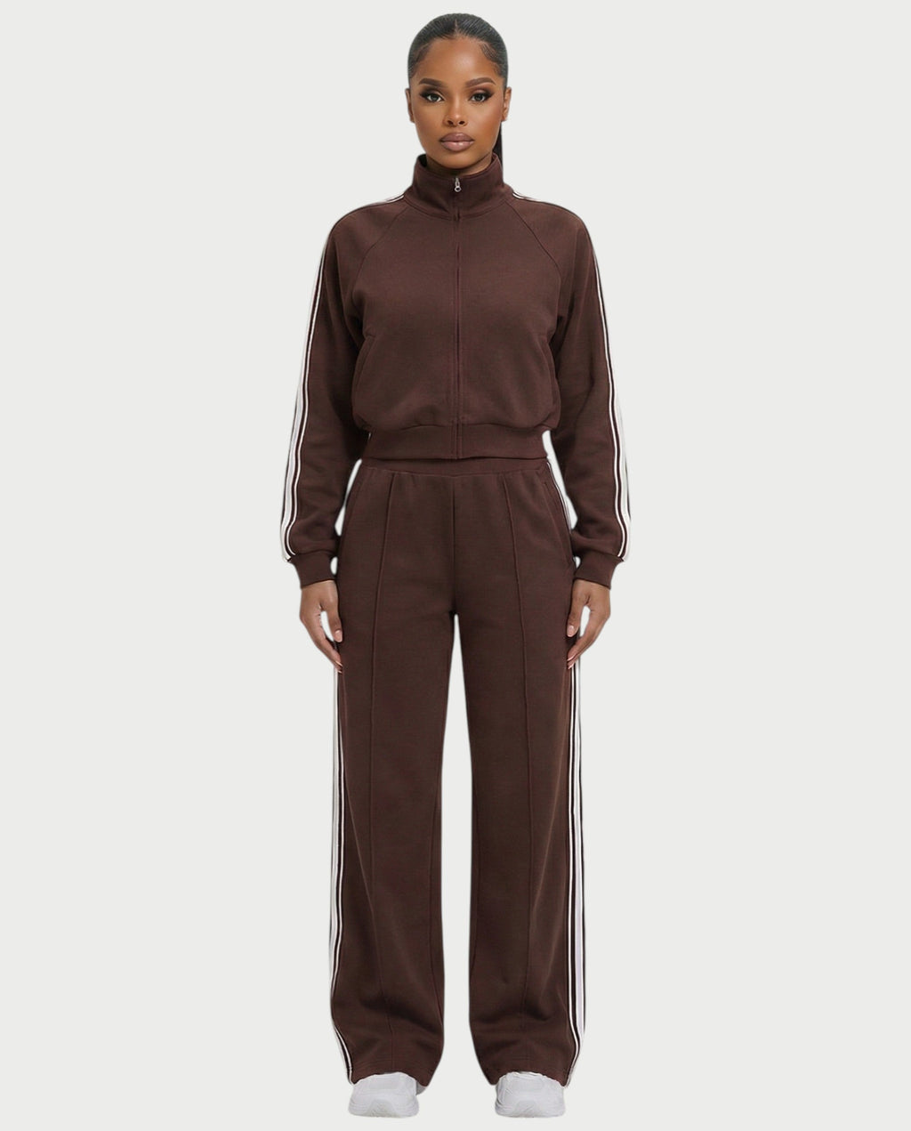 TRISHA Zip-Up Jacket & Wide-Leg Pants Set