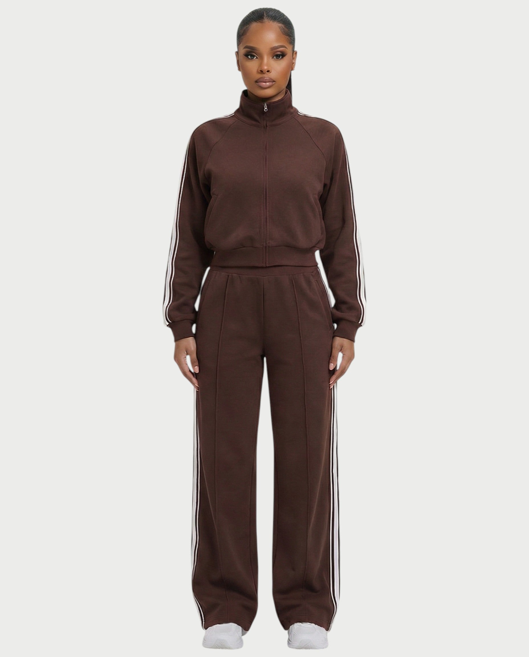 TRISHA Zip-Up Jacket & Wide-Leg Pants Set