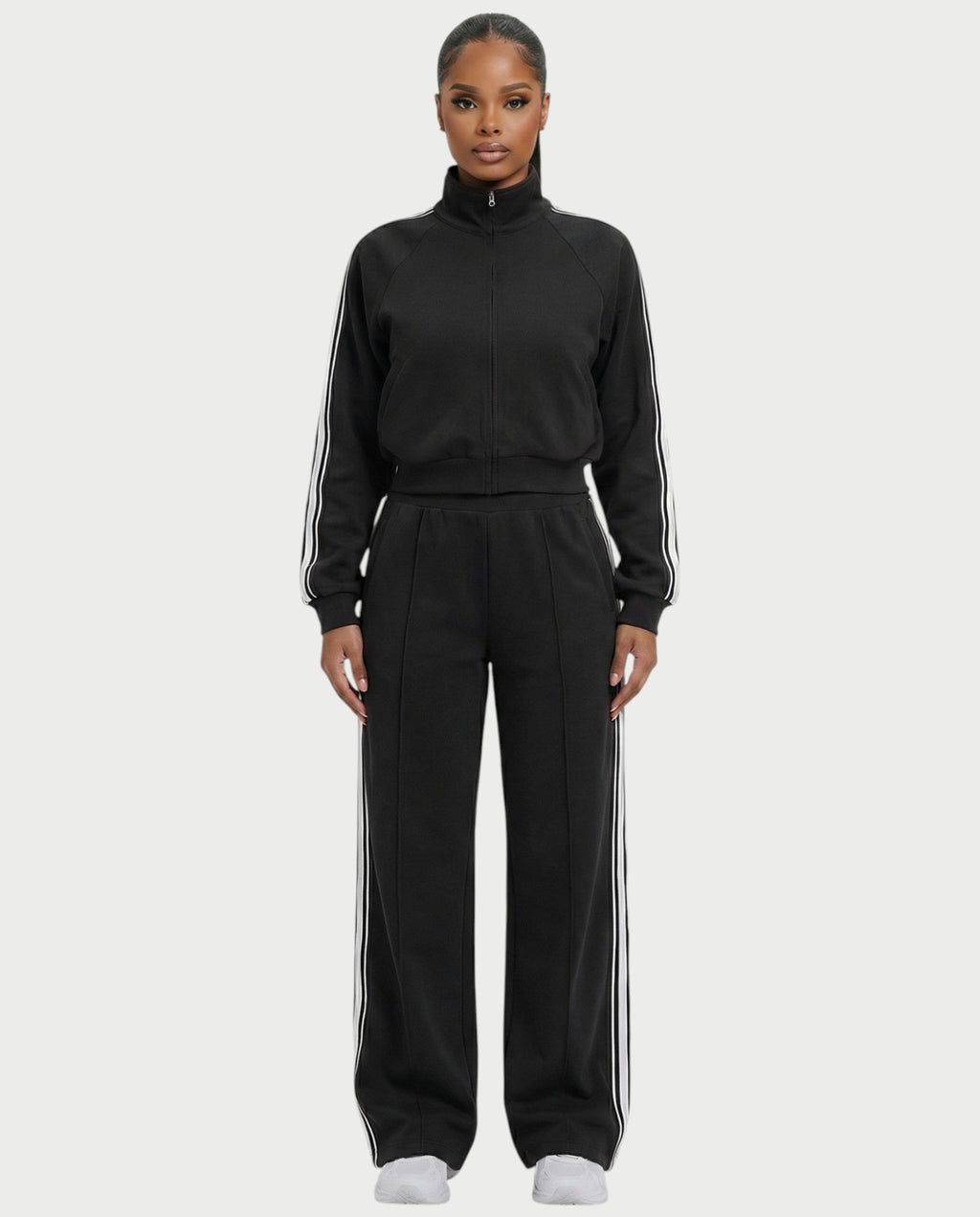 TRISHA Zip-Up Jacket & Wide-Leg Pants Set