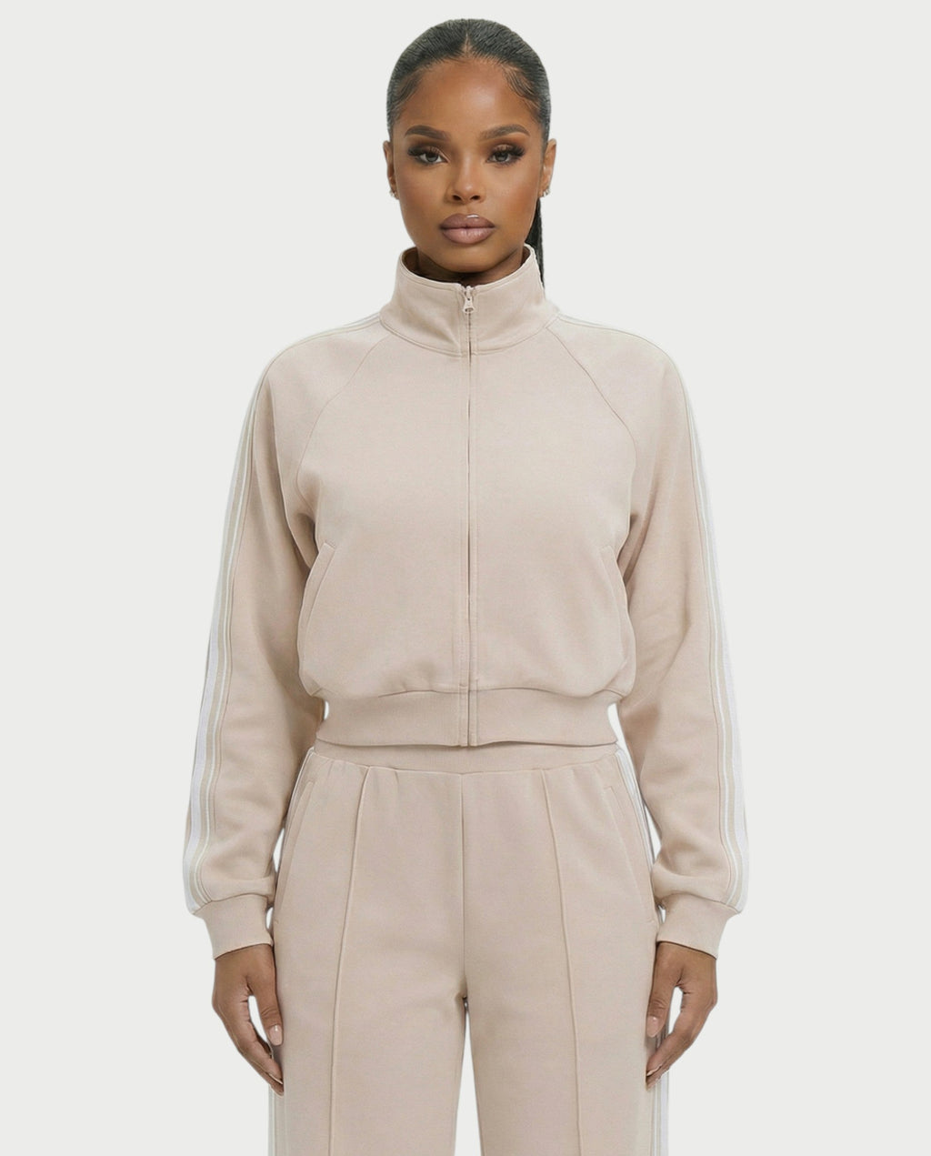 TRISHA Zip-Up Jacket & Wide-Leg Pants Set