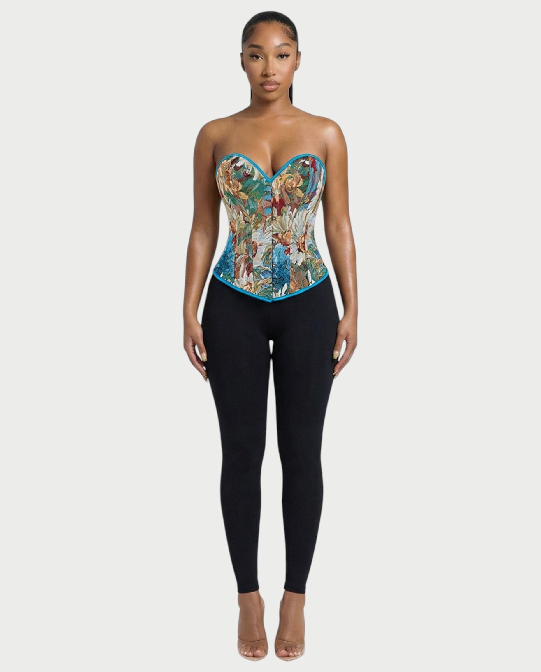 LISHA Peacock Blue Floral Tapestry Corset Top