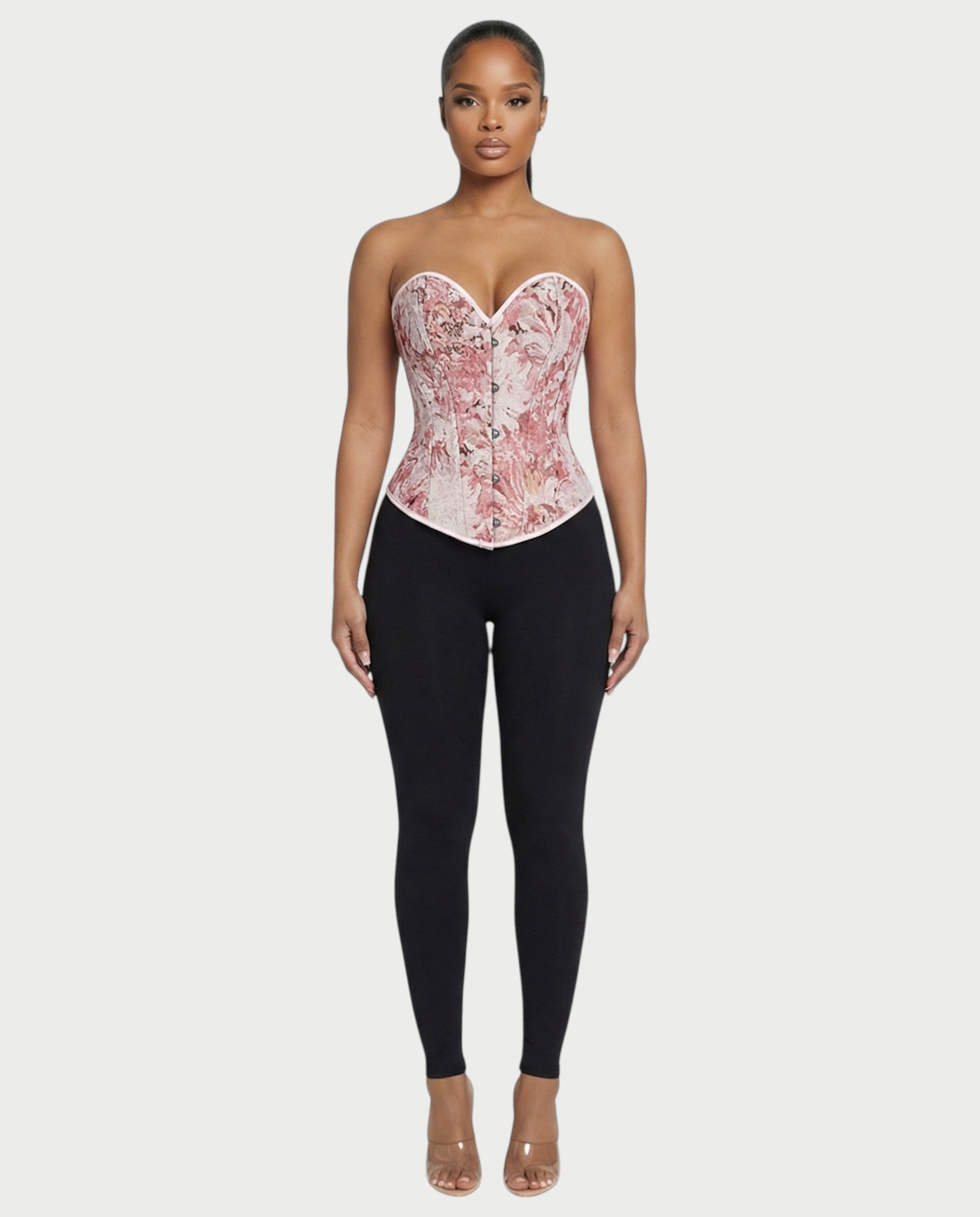 NIRELLA Pink Ivory Floral Tapestry Corset Top