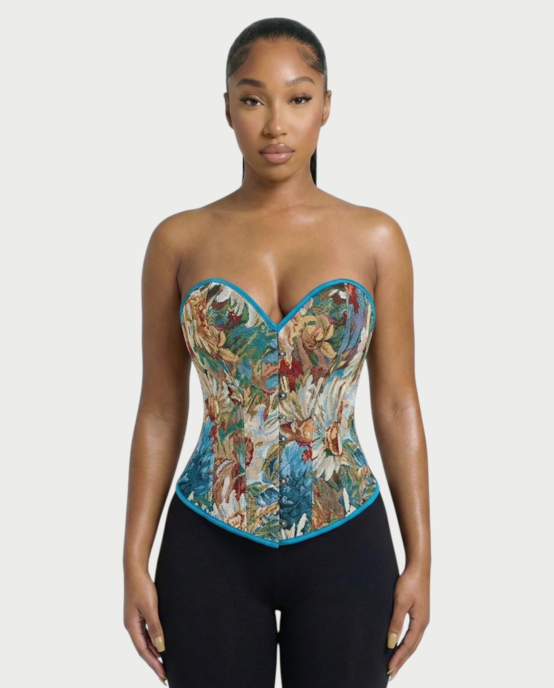 LISHA Peacock Blue Floral Tapestry Corset Top