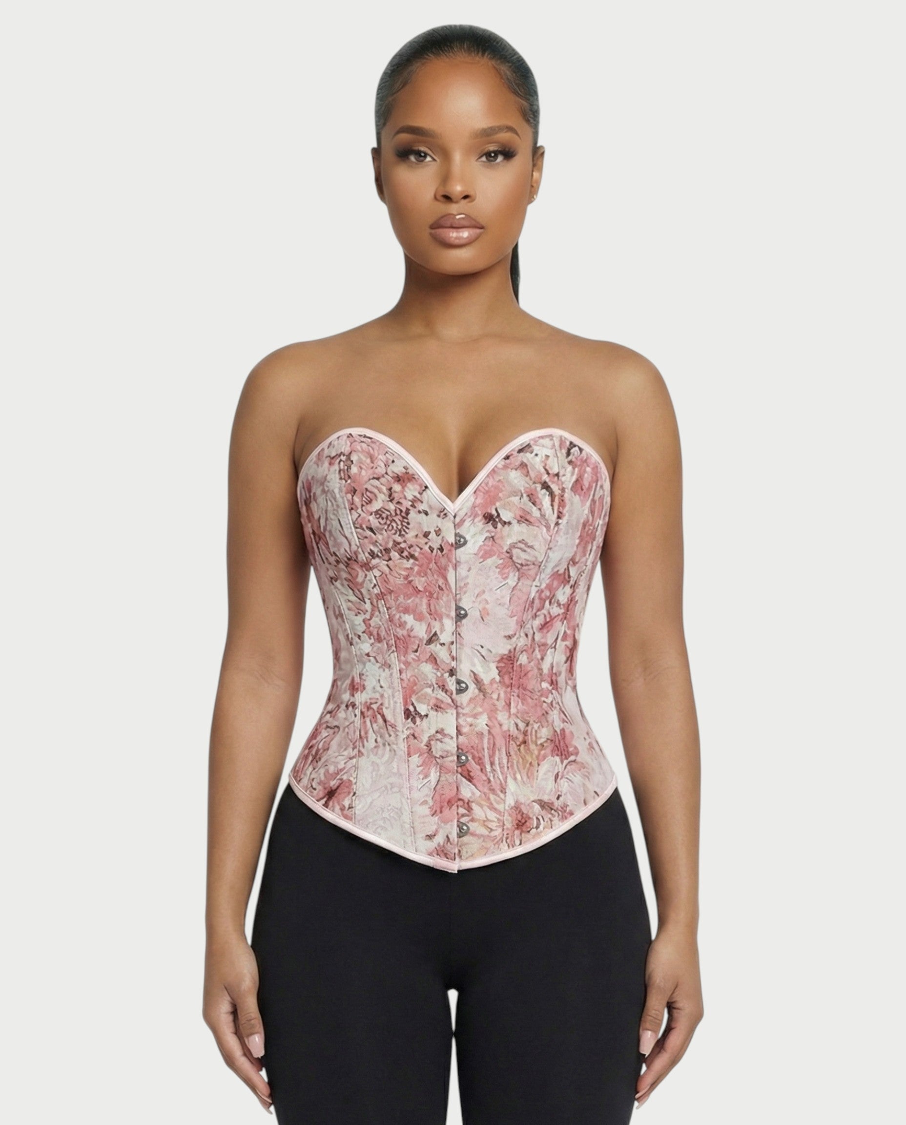 NIRELLA Pink Ivory Floral Tapestry Corset Top