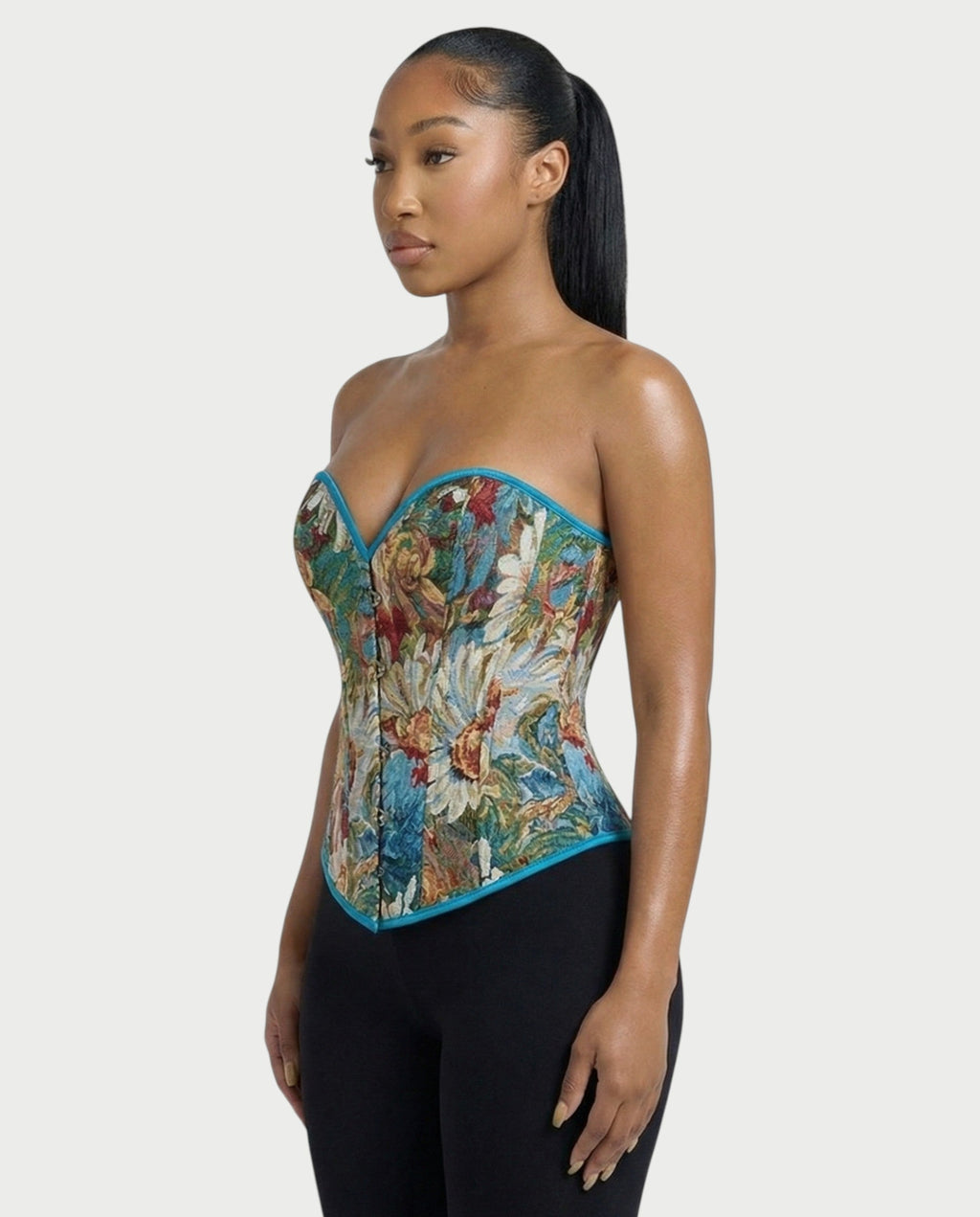LISHA Peacock Blue Floral Tapestry Corset Top