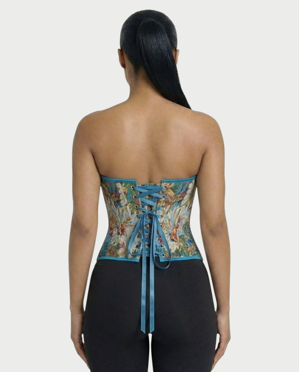 LISHA Peacock Blue Floral Tapestry Corset Top
