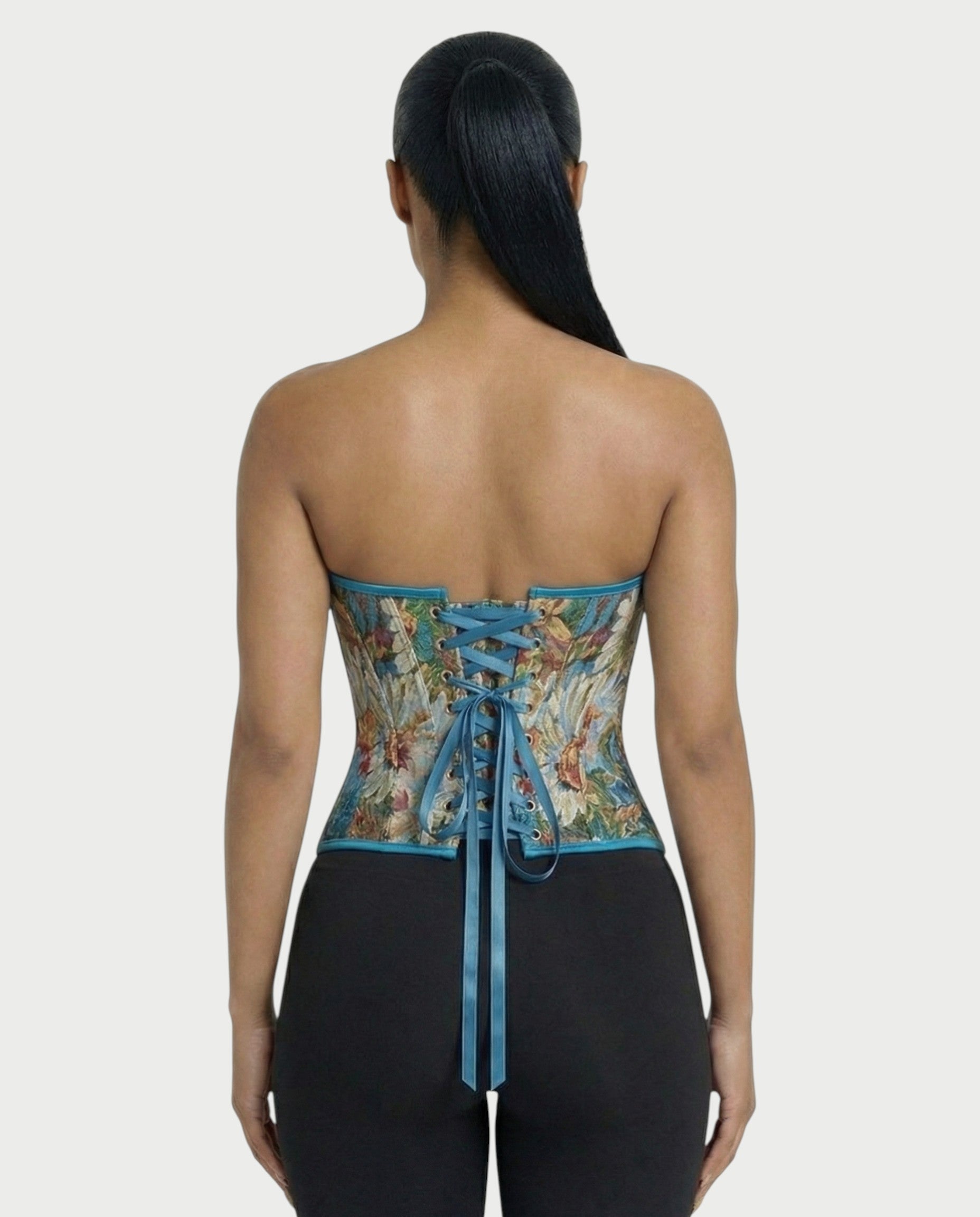 LISHA Peacock Blue Floral Tapestry Corset Top