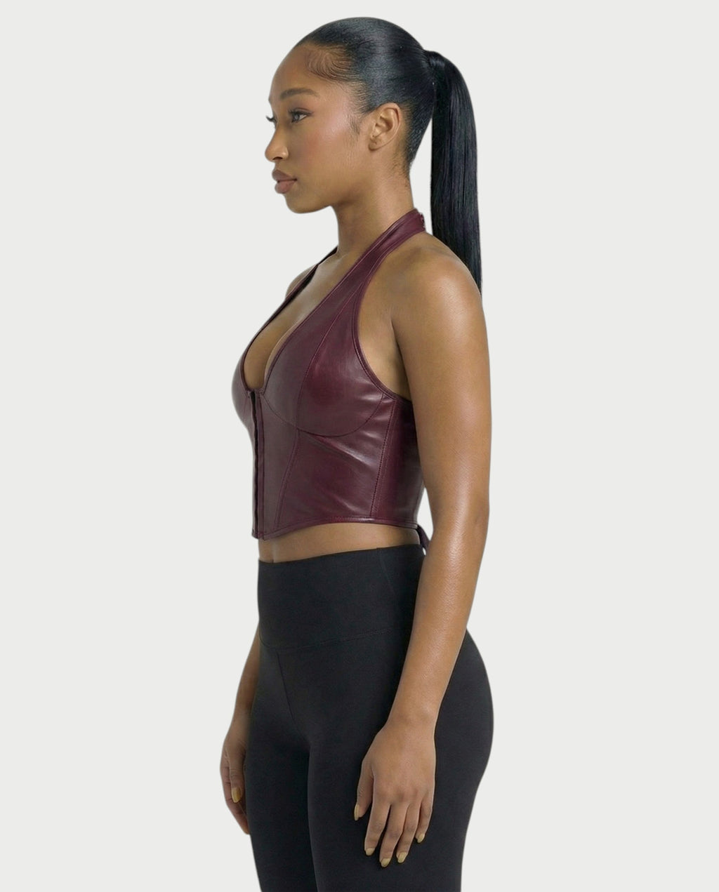 VERLYN Faux Leather Halter Neck Corset Top