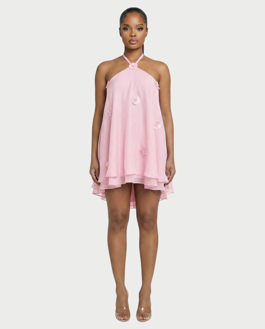 EMELIYA 3D Flower Halter Mini dress