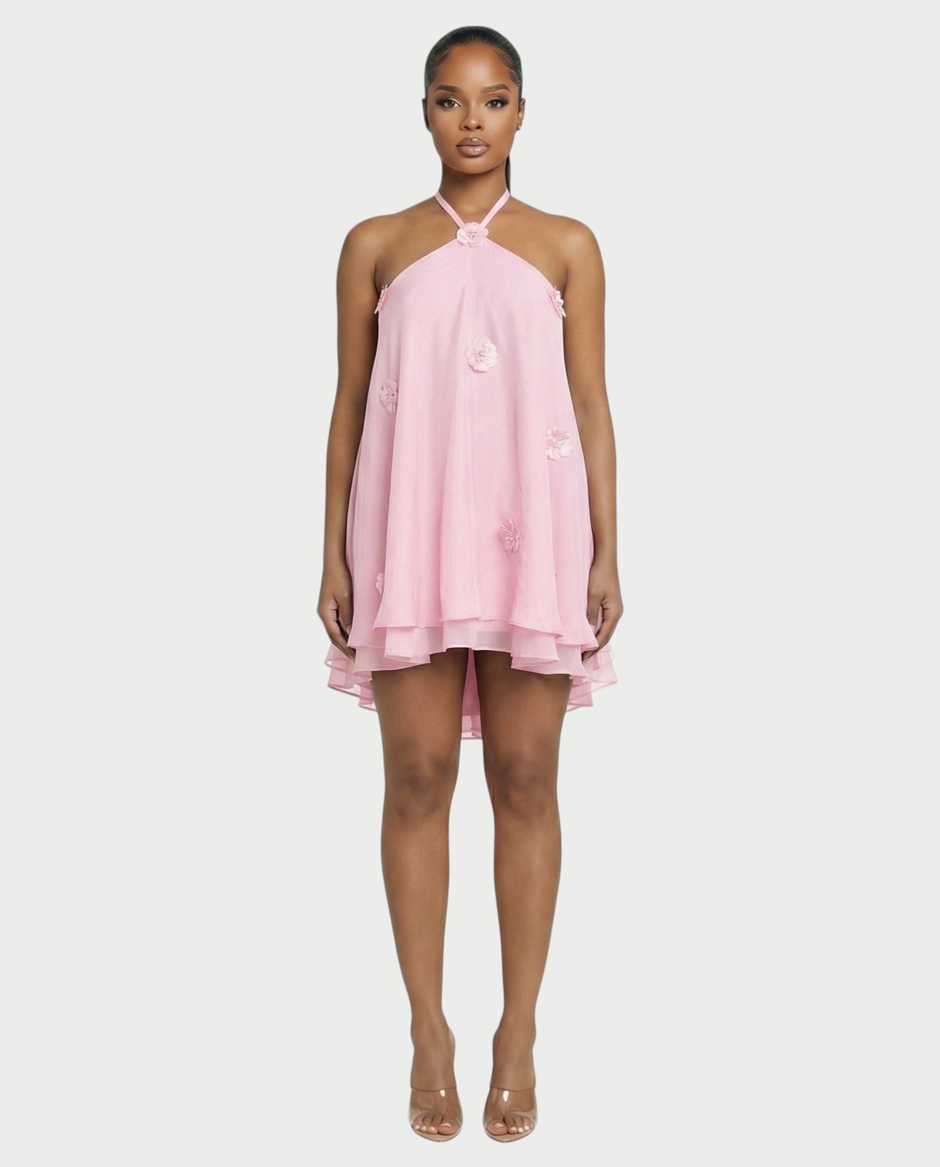 EMELIYA 3D Flower Halter Mini dress