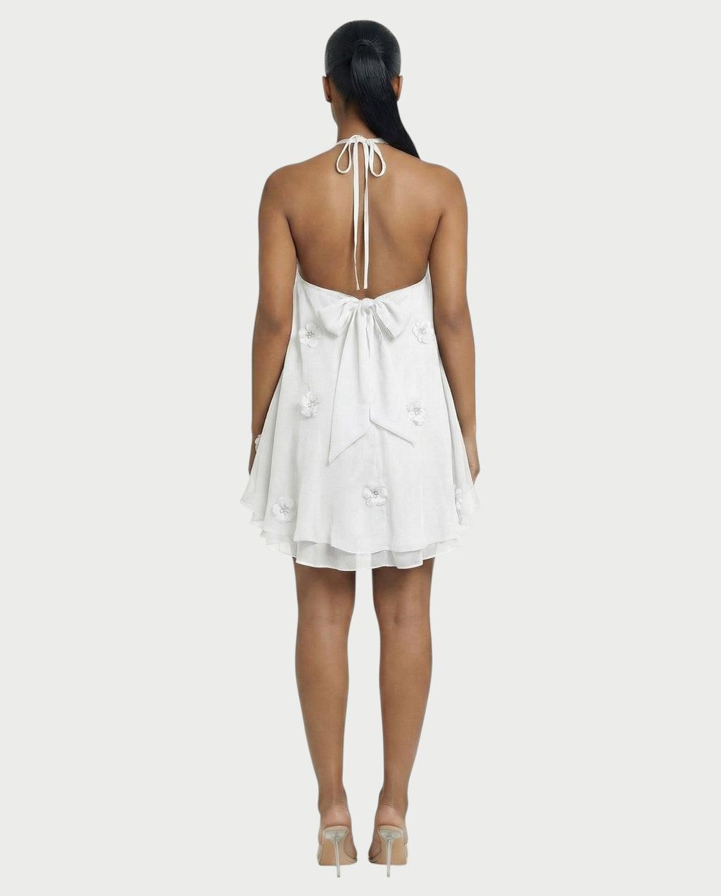EMELIYA 3D Flower Halter Mini dress