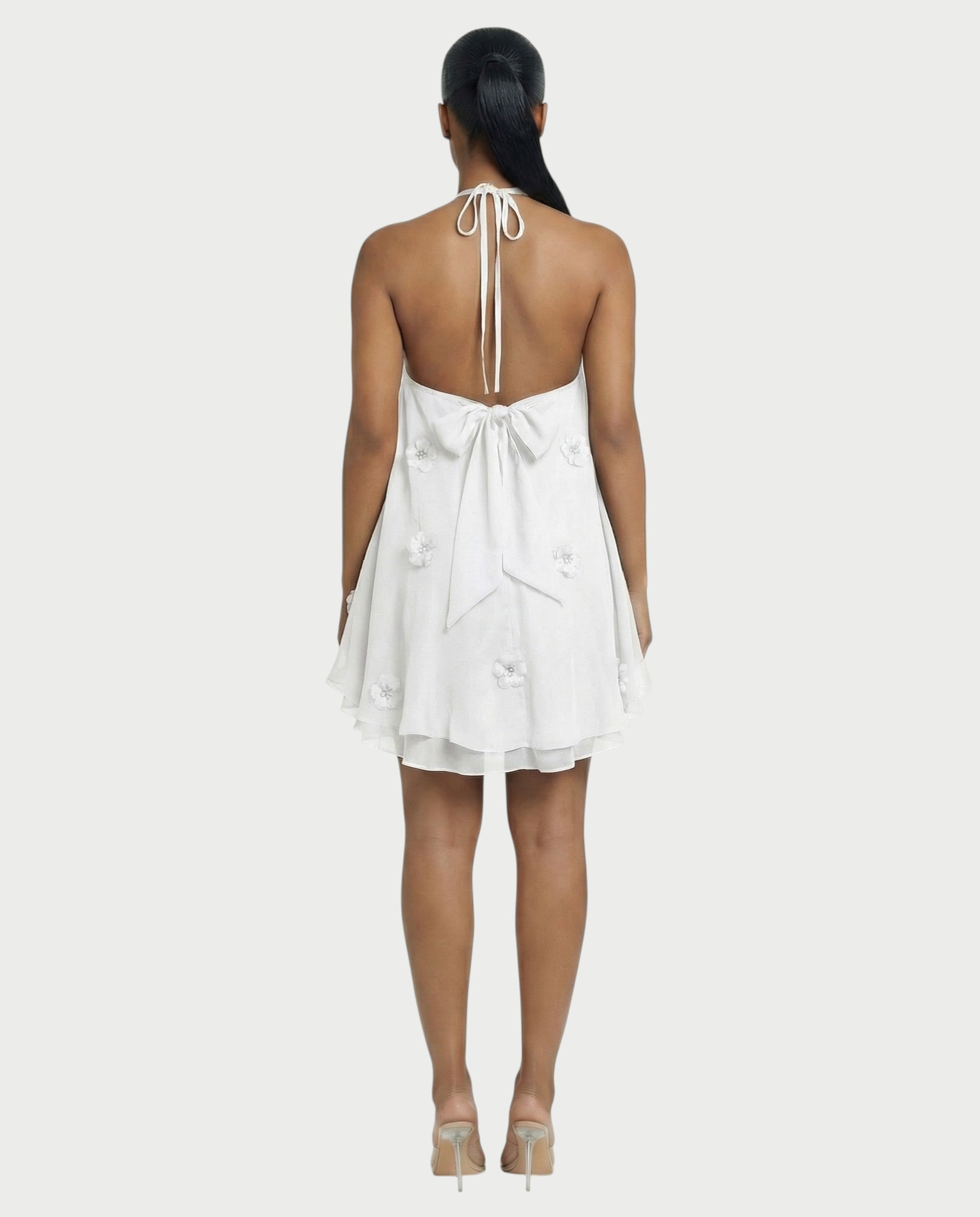 EMELIYA 3D Flower Halter Mini dress
