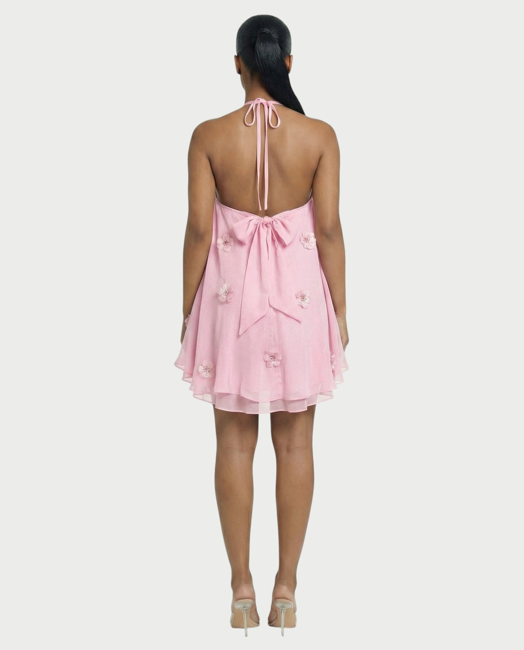 EMELIYA 3D Flower Halter Mini dress